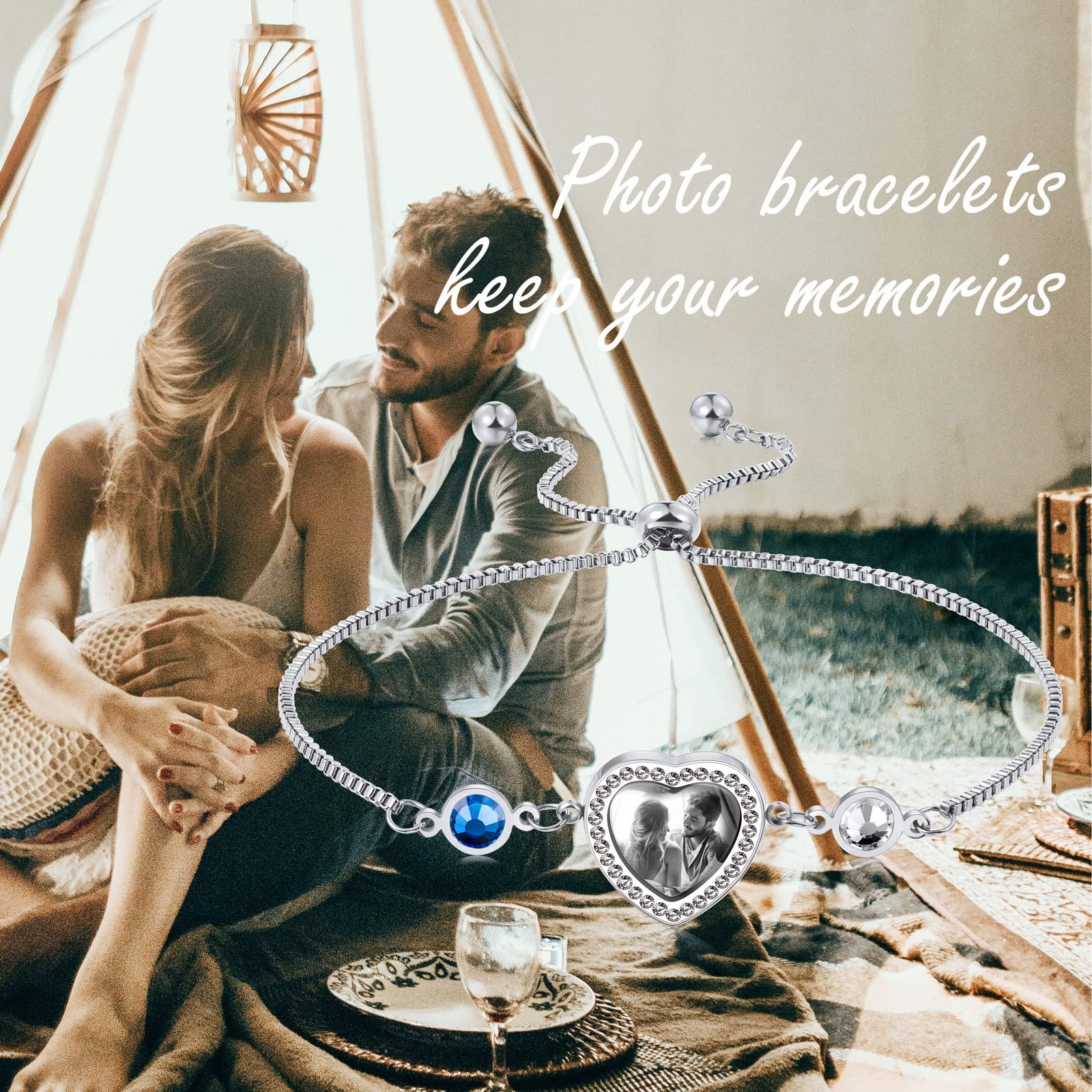 Custom Photo Charm Bracelet with Name & Birthstone - Personalized Adjustable Stainless Steel Jewelry in Silver/Gold/Rose Gold | Thoughtful Graduation Gifts for Women, Best Friend, Mom, Sister | Perfect for Birthdays, Anniversaries & Special Occasions