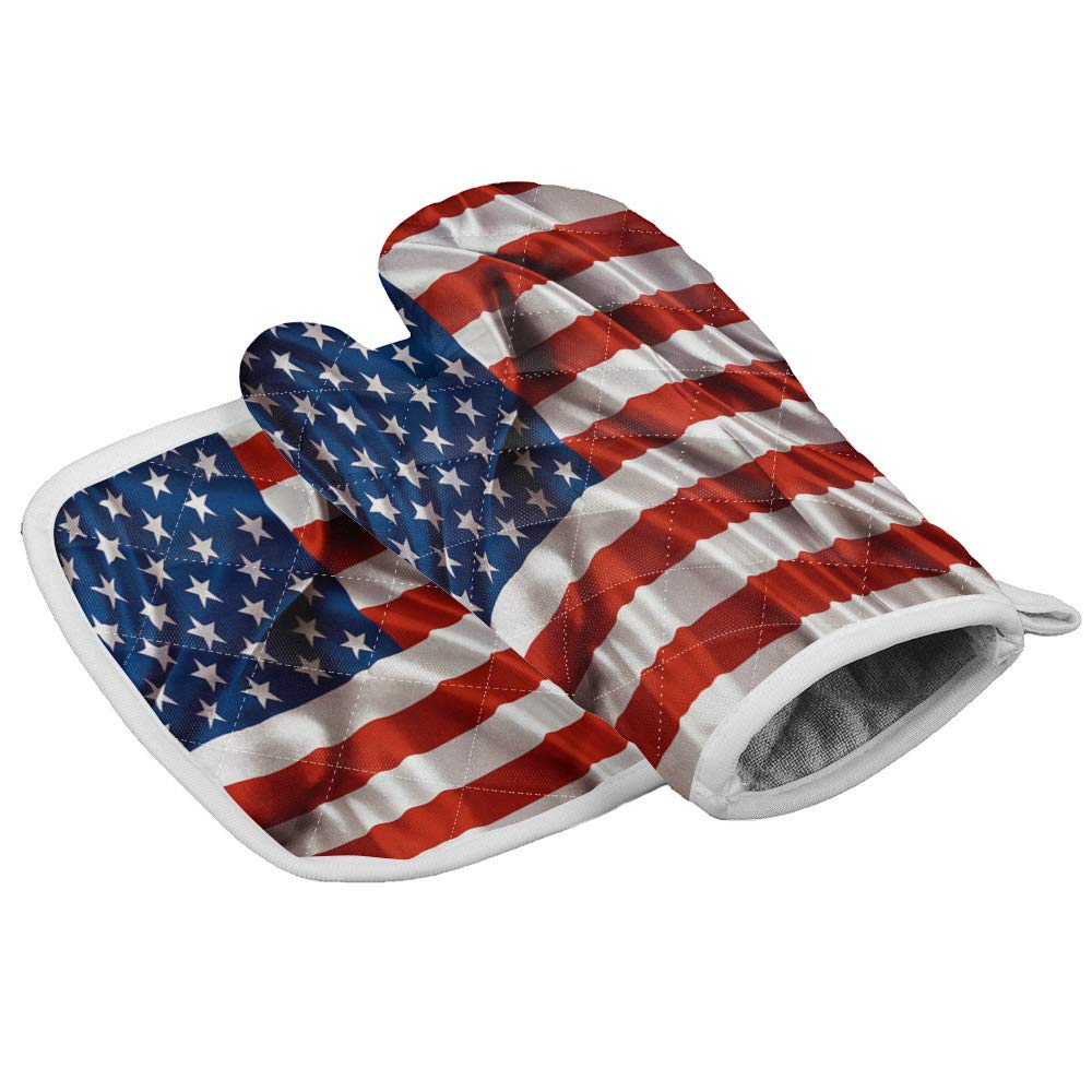 USA Flag Oven Mitt & Pot Holder Set - Heat Resistant, Non-Slip Kitchen Mittens for Cooking, Baking, Grilling & BBQ - Perfect for 4th of July, Memorial Day & Patriotic Home Decor