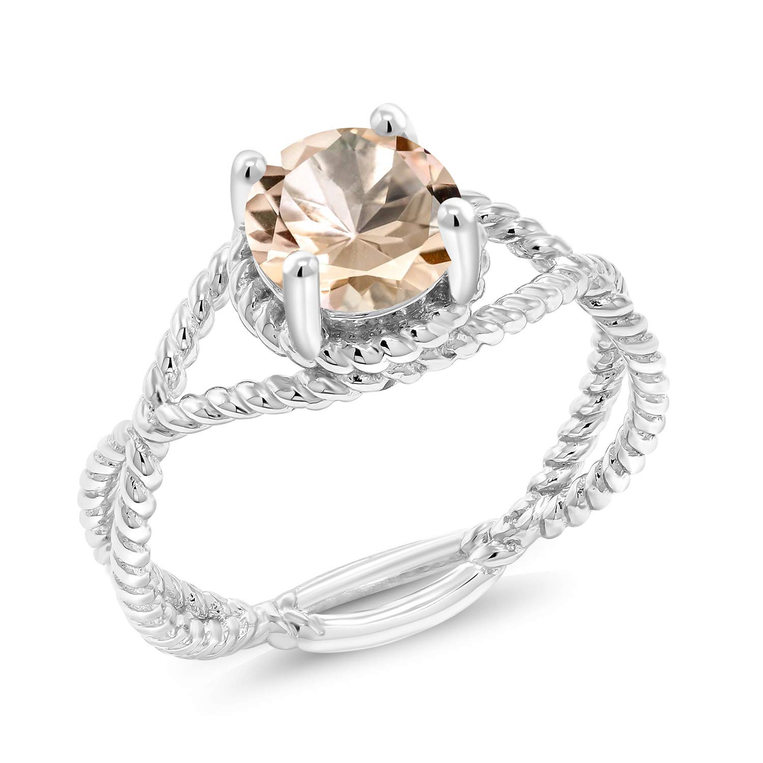 1.15 Ct Round Peach Morganite Ring - 925 Sterling Silver Rope Design | Elegant Gemstone Jewelry for Women | Perfect for Engagement, Anniversary & Special Occasions