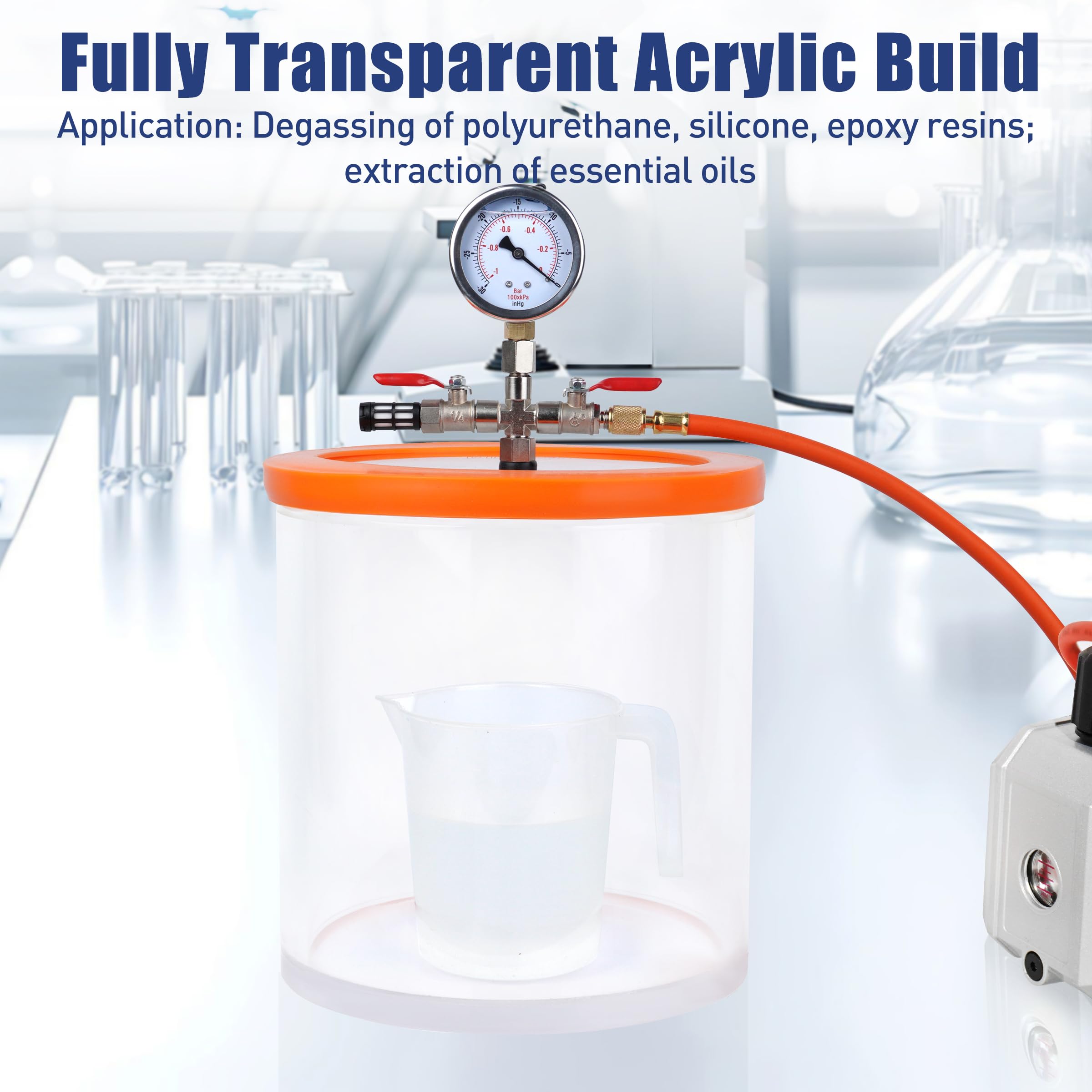 BACOENG 3 Gallon Vacuum Chamber Kit for Resin, Silicone & Epoxy Degassing - Clear Acrylic Vacuum Pot for Mold Making, Casting & DIY Crafts (Perfect for Jewelry, Art Projects & Industrial Applications)