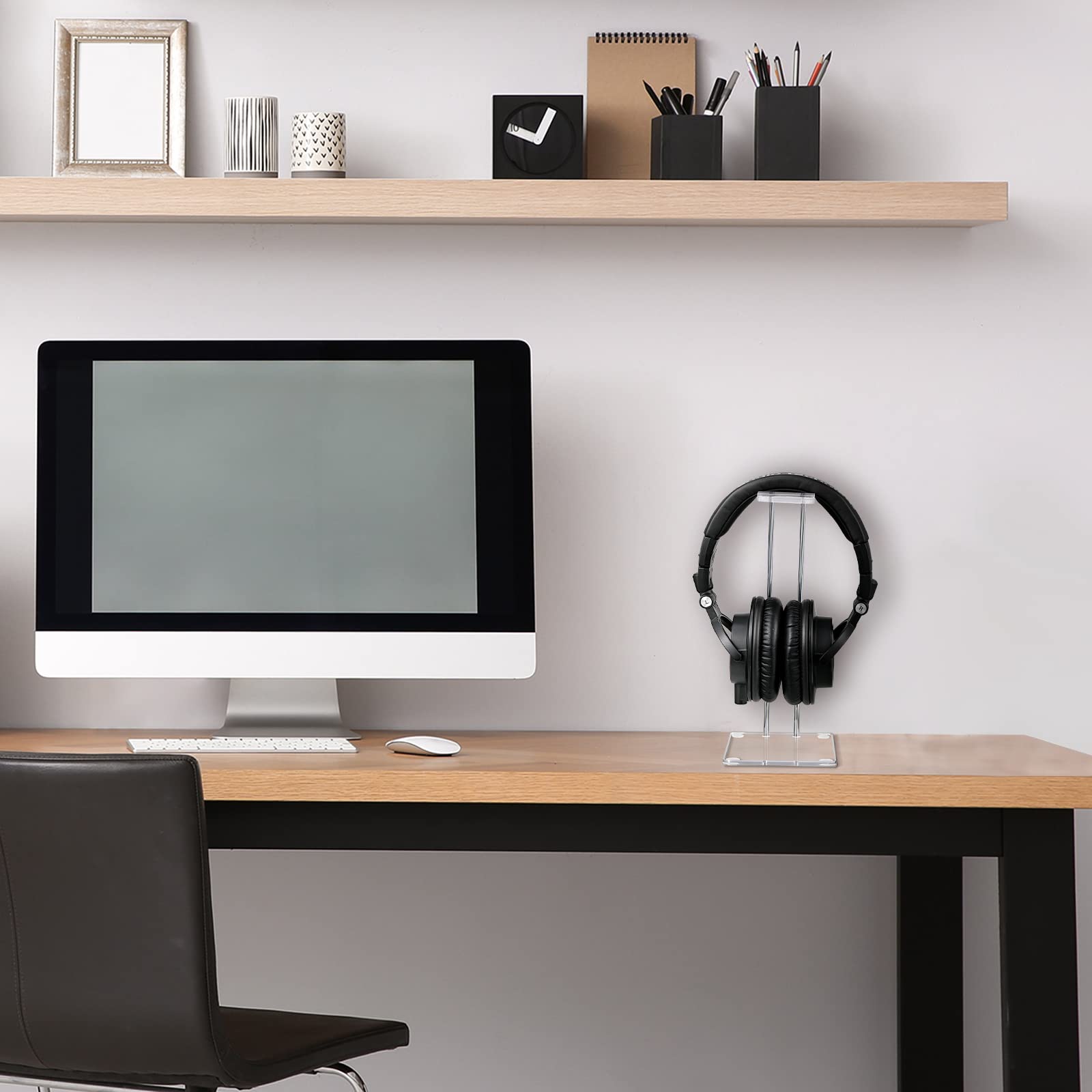 Xuhal Clear Acrylic Headphone Stand with Metal Hardware - Universal Gaming Headset Holder for Desk, Office & Home Display - Perfect for PC Setup, Streaming Station & Workspace Organization (Rectangle Design)