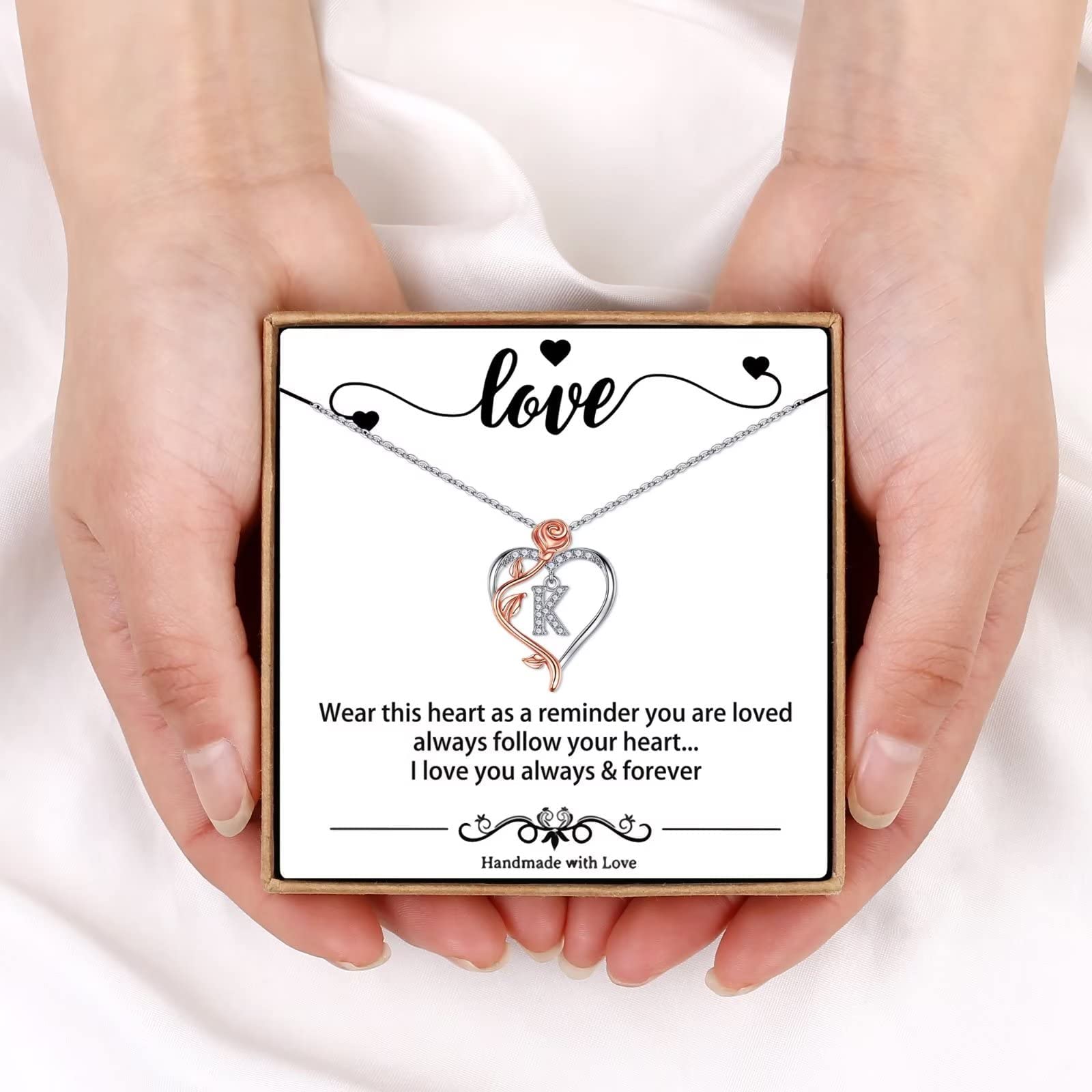 Yesteel Rose Heart Initial Necklace for Women - Personalized Letter Pendant Jewelry, Romantic Gift for Wife, Girlfriend, Mom - Valentine's Day, Anniversary, Birthday Present (Perfect for Date Nights, Weddings & Special Occasions)