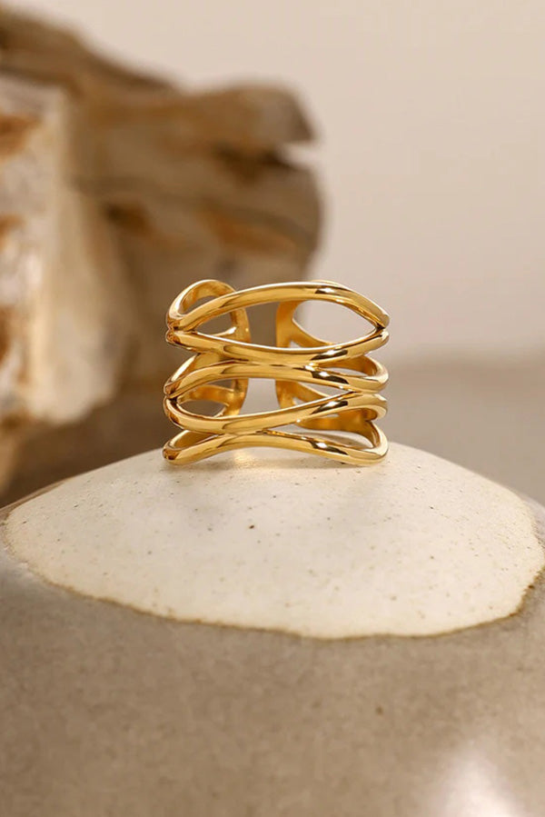 Trendy Wavy Line Stainless Steel Open Ring for Women - Minimalist Stackable Dainty Jewelry - Perfect for Everyday Wear, Layering & Gift Giving