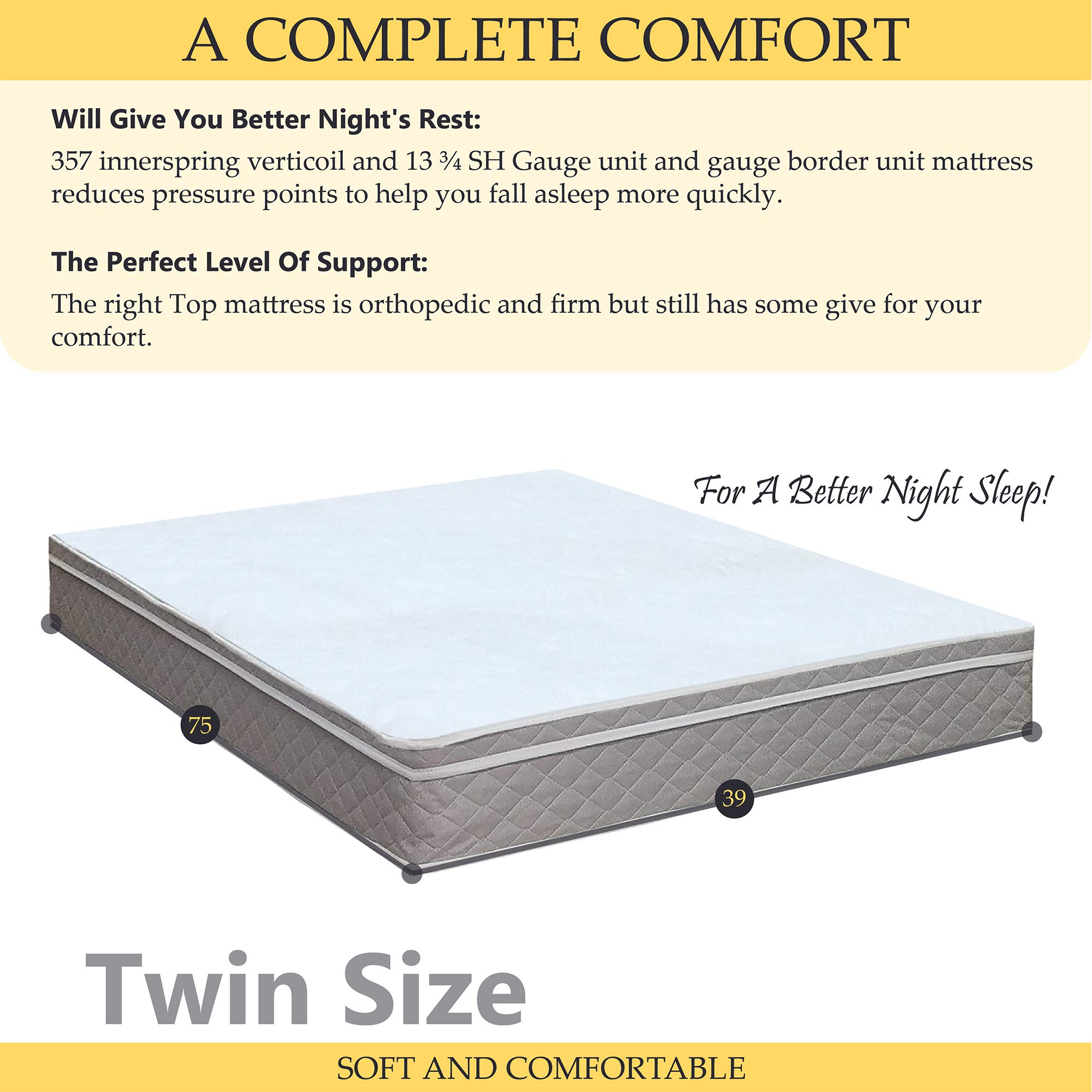 10-Inch Eurotop Pillowtop Innerspring Mattress - Fully Assembled Twin Size for Back Support & Pressure Relief | Perfect for Guest Rooms, Dorms & Small Bedrooms