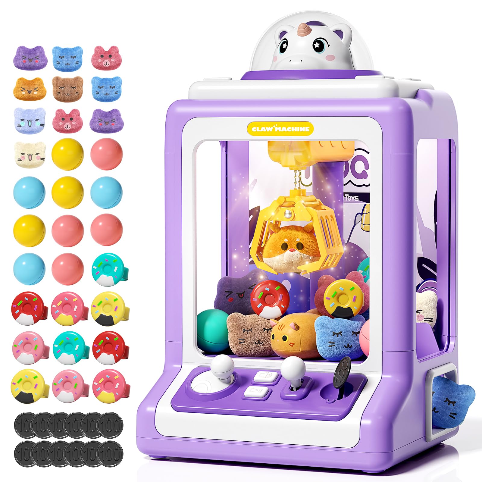 Mini Claw Machine for Kids - Electronic Vending Game with 30 Prizes, Coins & Music - Fun Prize Dispenser Toy for Boys & Girls - Perfect for Birthday Parties, Arcades & Family Game Nights