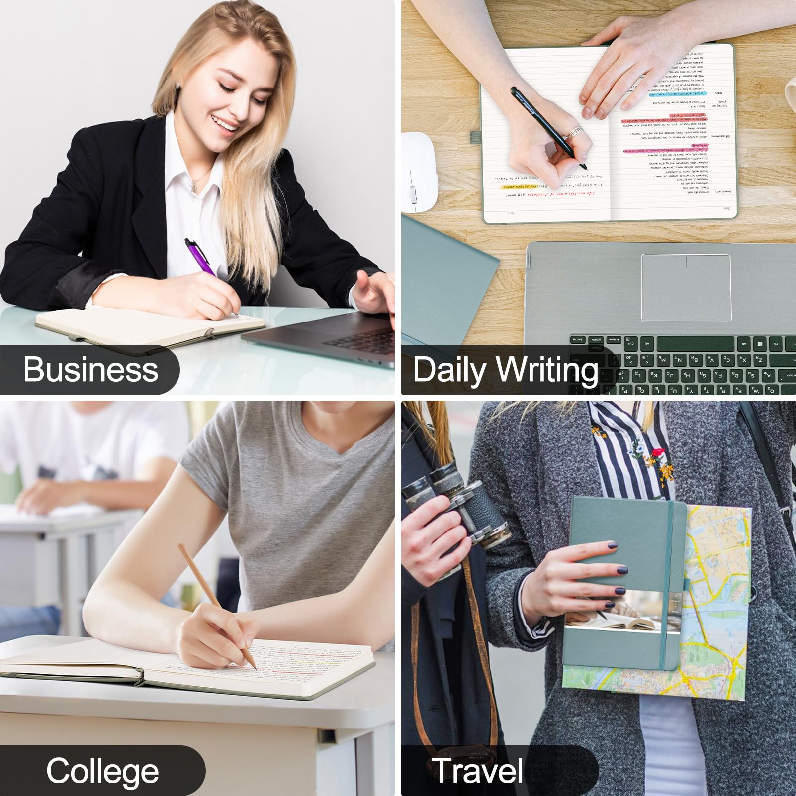 Premium EMSHOI Leather Journal Notebook - 120gsm Thick A5 Hardcover Writing Notebook with Sticky Notes, 256 Numbered College Ruled Pages for Work, School & Creative Writing (5.75