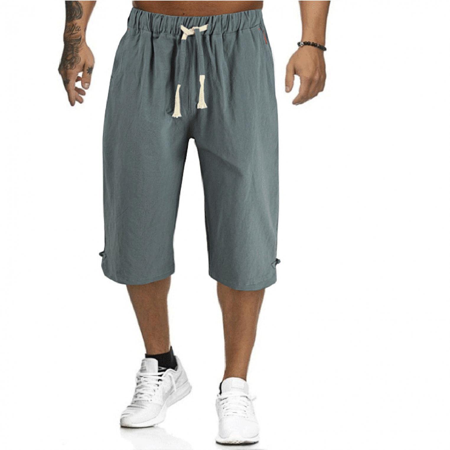 Men's 7 Inch Inseam Workout Shorts - Breathable Linen Running & Training Shorts with Elastic Waist & Drawstring - Perfect for Gym, Jogging & Casual Wear