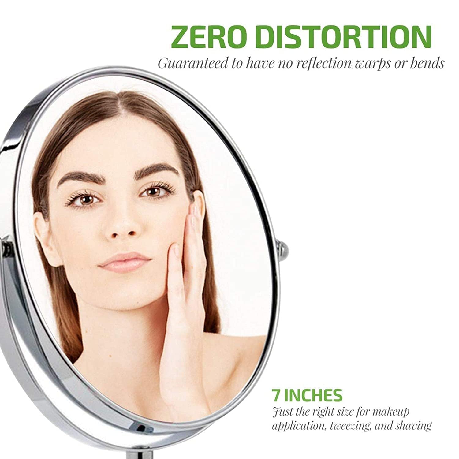 OVENTE 7-Inch Double-Sided Vanity Mirror with 1X/7X Magnification, 360° Swivel Stand - Polished Chrome Makeup Mirror for Dresser, Bedroom & Office Desk | Perfect for Applying Makeup, Grooming & Skincare Routines