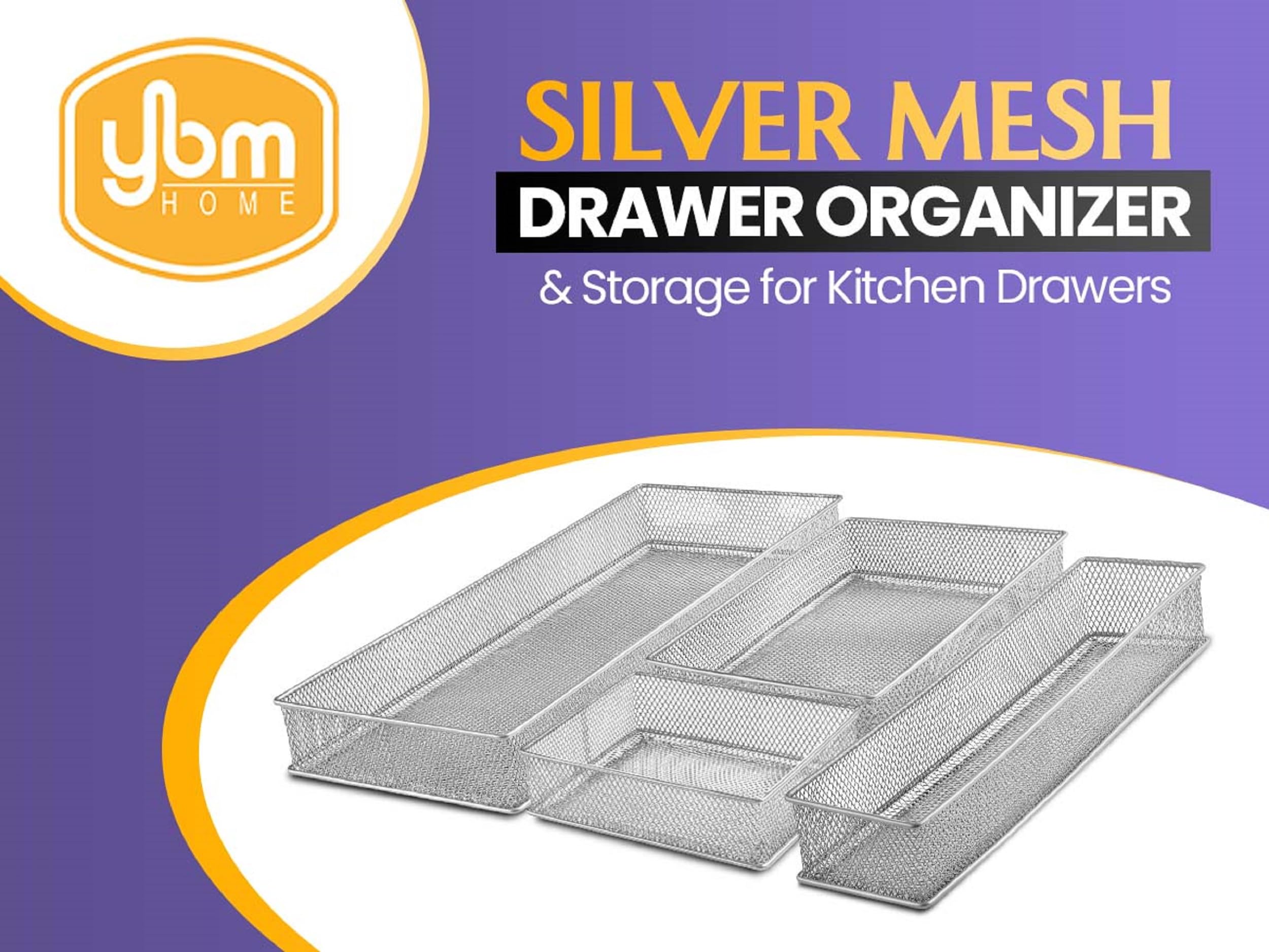 YBM HOME Silver Mesh Desk Drawer Organizer Tray - Multipurpose Storage Holder for Office Supplies, Makeup, Jewelry | Perfect for Home, Office & Vanity Organization (1588-2)