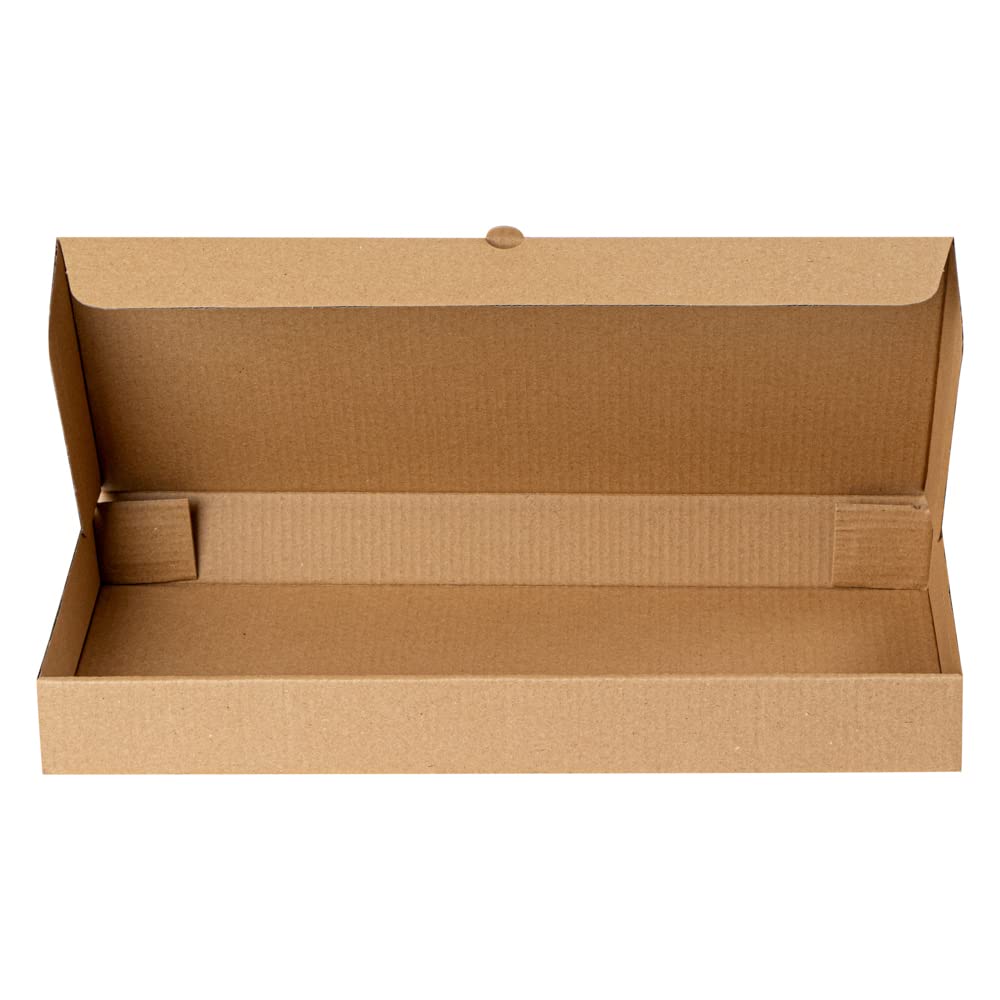 Eco-Friendly 15 x 7 x 1.5 Inch Flatbread Takeaway Boxes - 50 Pack Corrugated Pizza Boxes with E-Flute Design & Tab-Lock System | Kraft & Green Paper Disposable Food Containers for Restaurants, Catering & Delivery Services