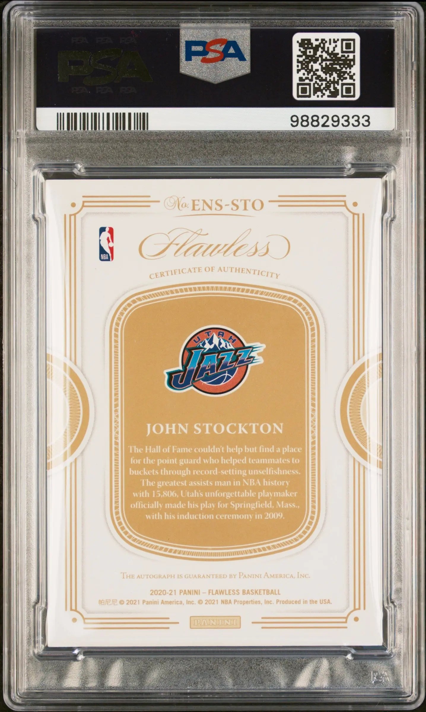 2020 Panini Flawless Enshrined Signatures John Stockton Gold PSA 10 04/10 - Rare Basketball Trading Card for Collectors & Investors - Perfect for Display, Gifts & Memorabilia Collections