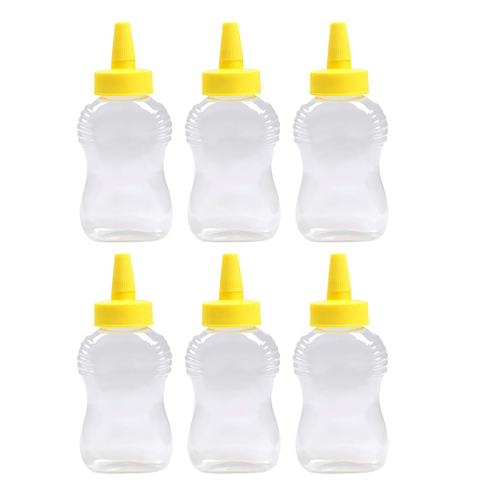 UPKOCH 6-Pack Honey Bear Squeeze Bottles with Lids - Reusable Plastic Squirt Bottles for Honey, Syrup, Oil, Sauce & Salad Dressing - Perfect for Kitchen, BBQ, Baking & DIY Glue Crafts (Yellow)