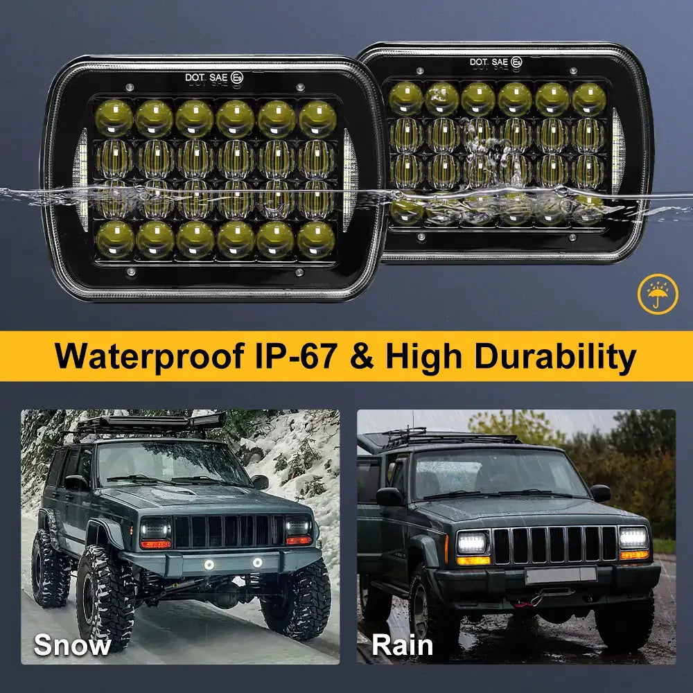 5x7 72W LED Headlight Replacement for Sealed Beam with DRL - High Brightness, Energy Efficient, Easy Installation | Perfect for Trucks, Jeeps, SUVs & Off-Road Vehicles | Pair