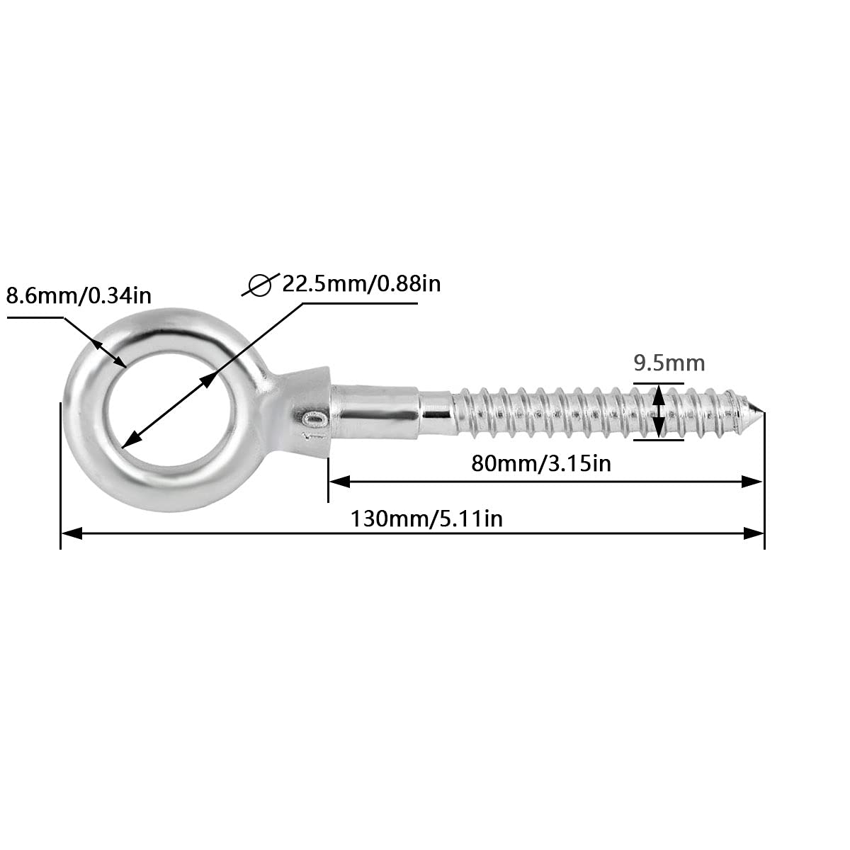 Abimars 4PCS M10 316 Stainless Steel Eye Bolts - 1000lbs Load Capacity Heavy Duty Screw Hooks for Hanging Hammocks, Swing Chairs, Heavy-Duty Suspension - Perfect for Outdoor, Garage, and Home Decoration Use