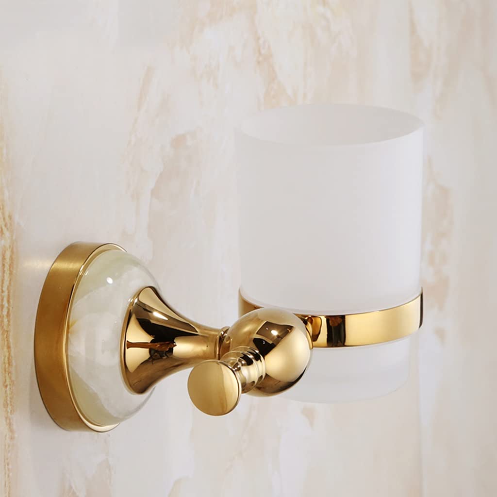 Premium All-Copper Double Layer European Style Bathroom Hardware Set - Golden Jade Towel Bar Rack, Towel Ring, Clothes Hook & Toilet Paper Holder with Toothbrush Cup | Elegant Bathroom Organization for Modern Homes