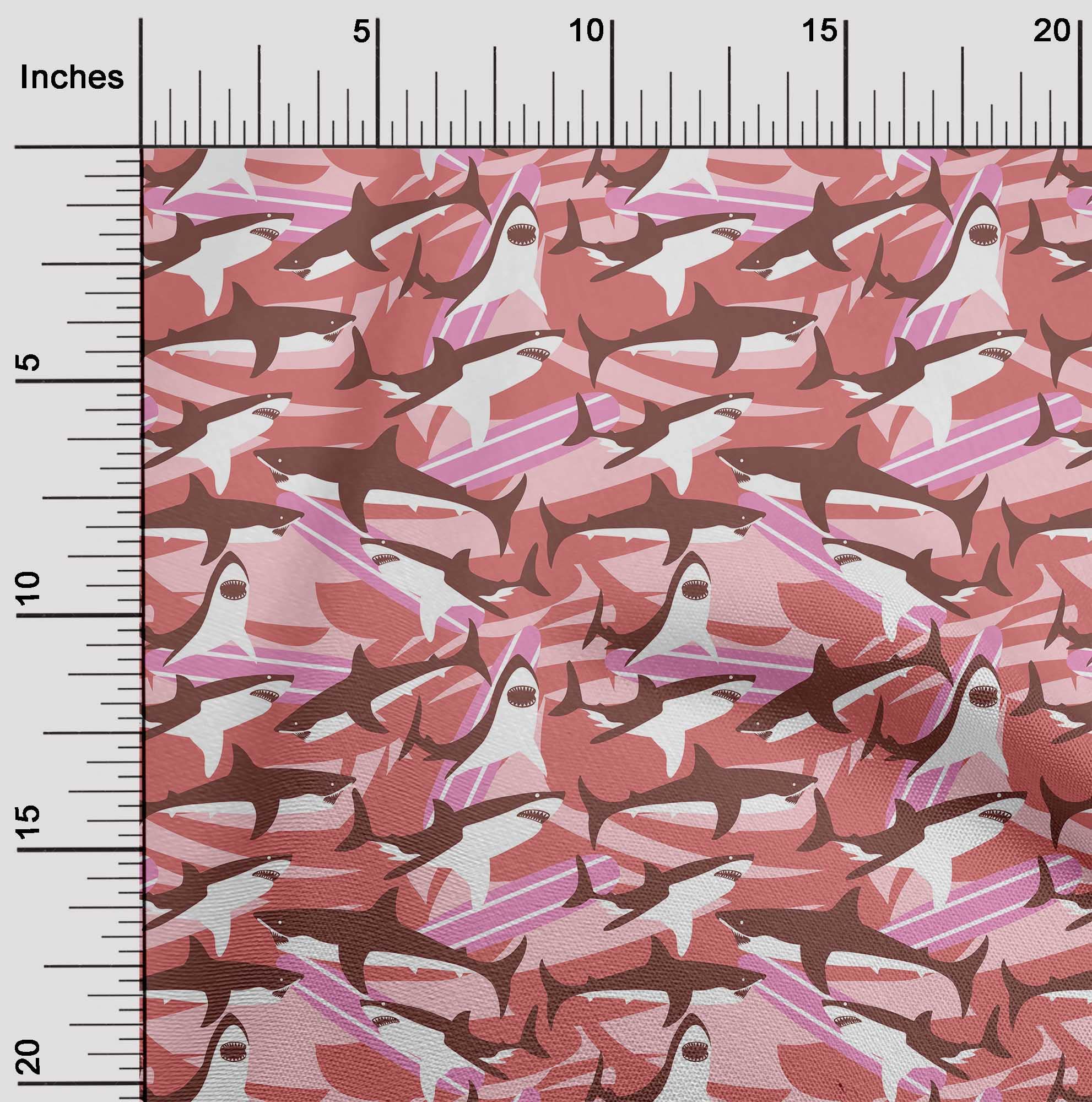 Premium 100% Cotton Cambric Pink Ocean Shark Print Fabric by The Yard - 42