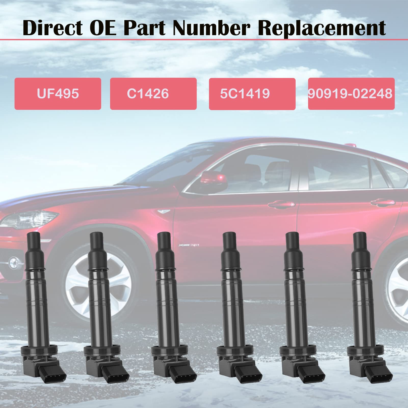 6-Pack Ignition Coil Set Compatible with 4.0L V6 Toyota Tacoma 4Runner Tundra FJ Cruiser Scion xB 2005-2015 - Replaces UF495 C1426 - Perfect for Engine Performance & Smooth Driving