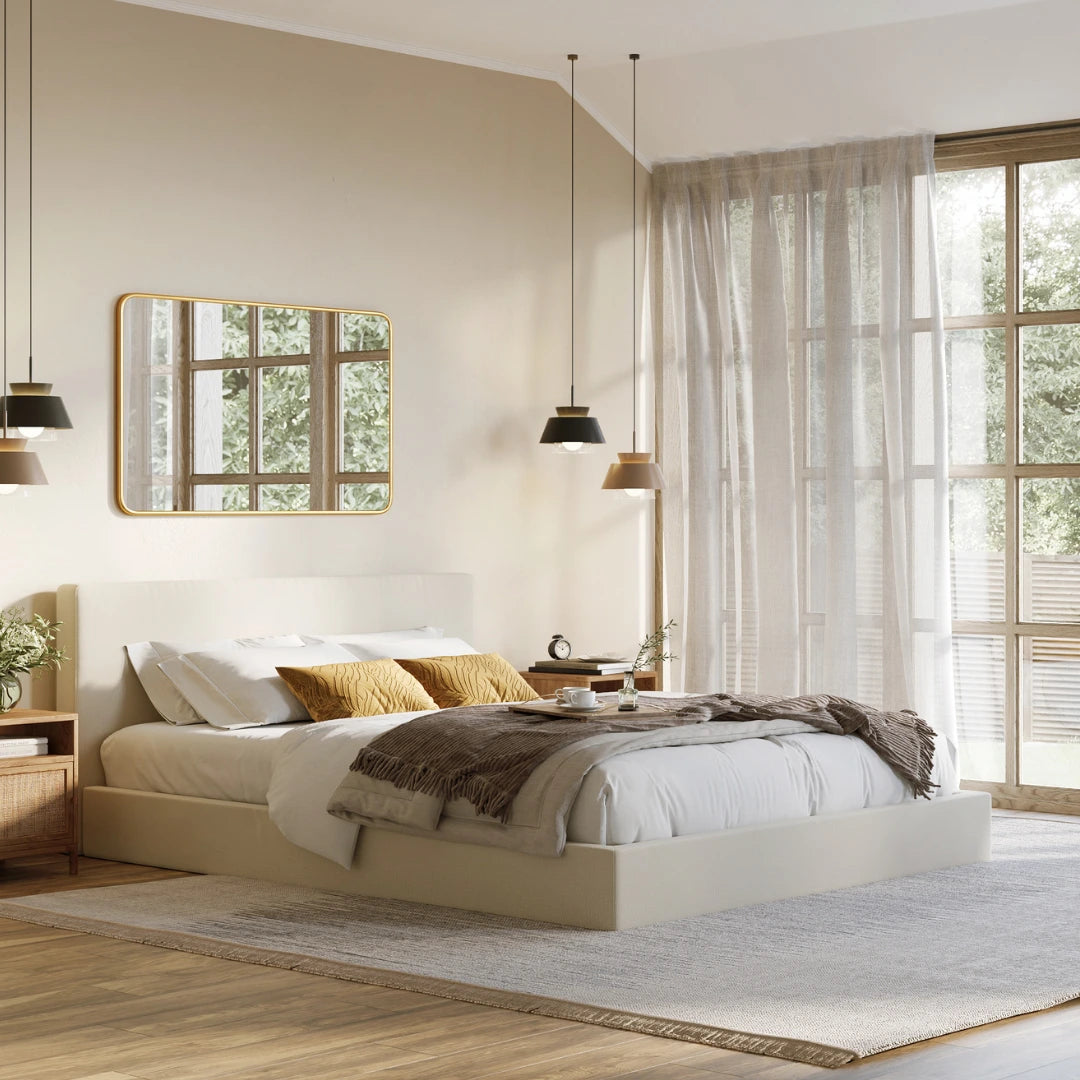 Classic Bed Set: Sturdy Bed Frame with Upholstered Headboard | Dune | Perfect for Master Bedrooms, Guest Rooms & Cozy Apartment Living