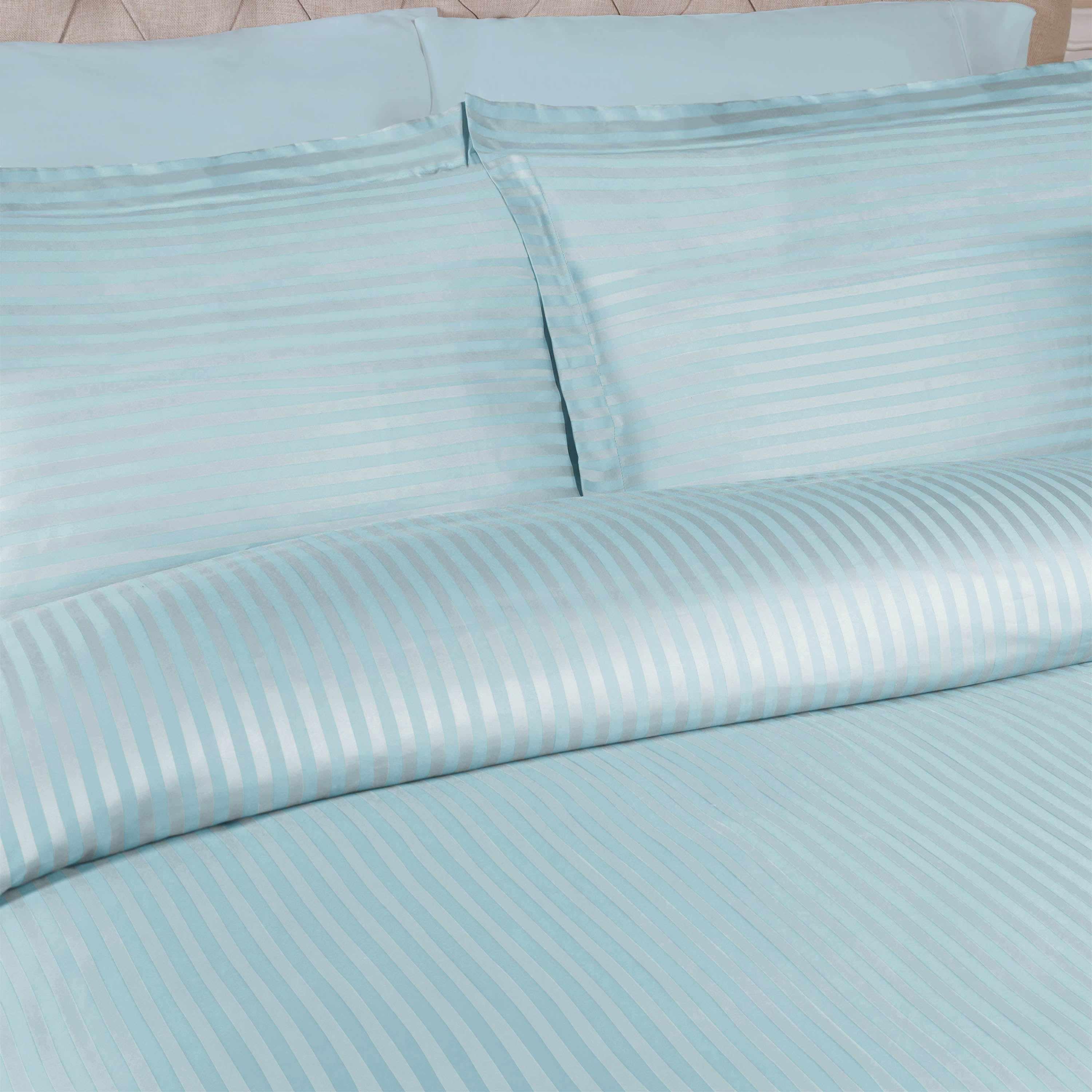 400 Thread Count Lightweight Stripe Egyptian Cotton Duvet Cover Set - Queen Size, Breathable & Soft Bedding for All Seasons - Perfect for Master Bedroom, Guest Room & Hotel Use