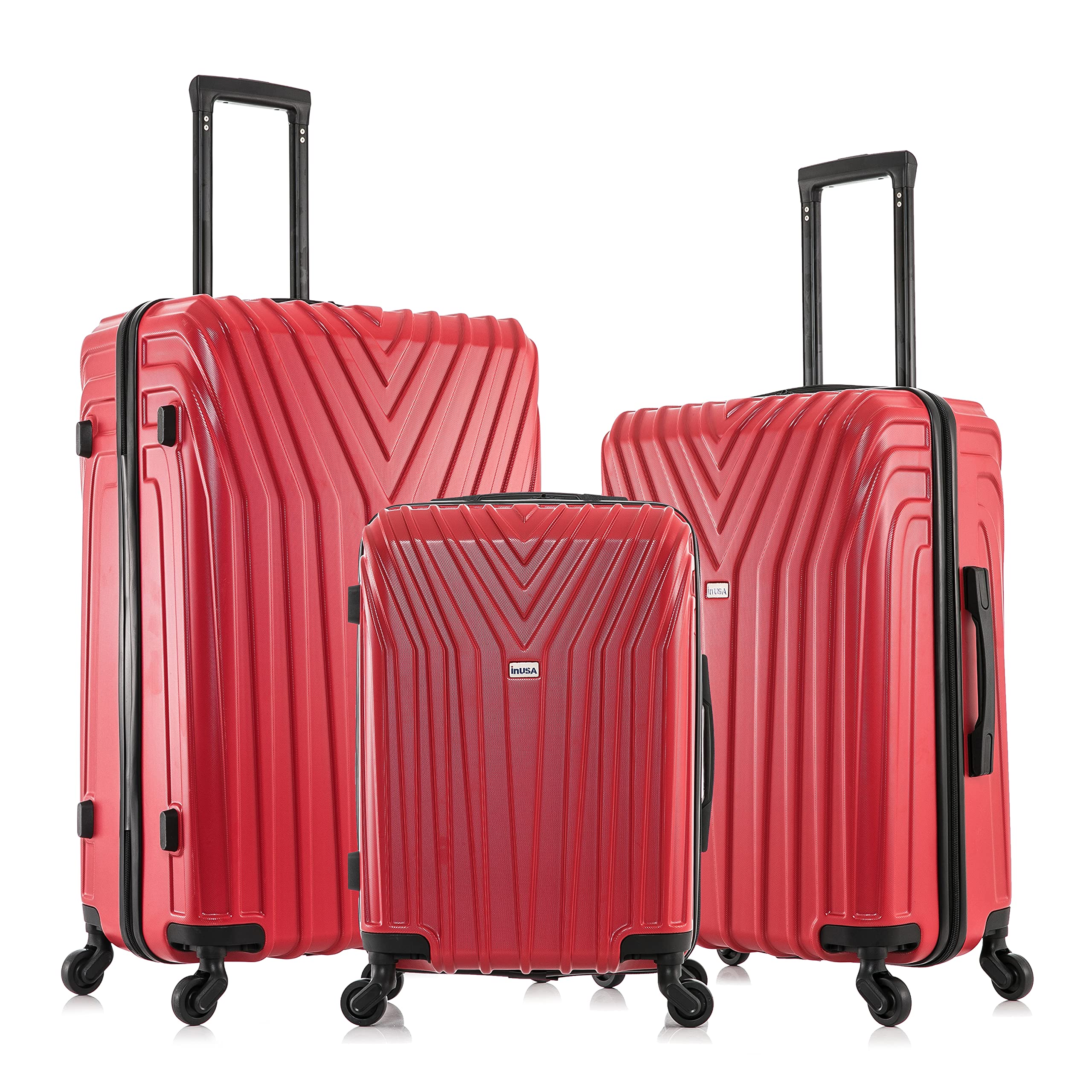 InUSA VASTY 3-Piece Hardshell Luggage Set with Spinner Wheels - Durable Lightweight Suitcase (20in, 24in, 28in) for Travel - Red | Perfect for Business Trips, Vacations & Family Getaways