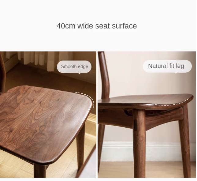 Premium Black Walnut & Ash Solid Wood Modern Dining Chairs Set of 4 - Elegant Backrest Design for Dining Room, Kitchen, or Office