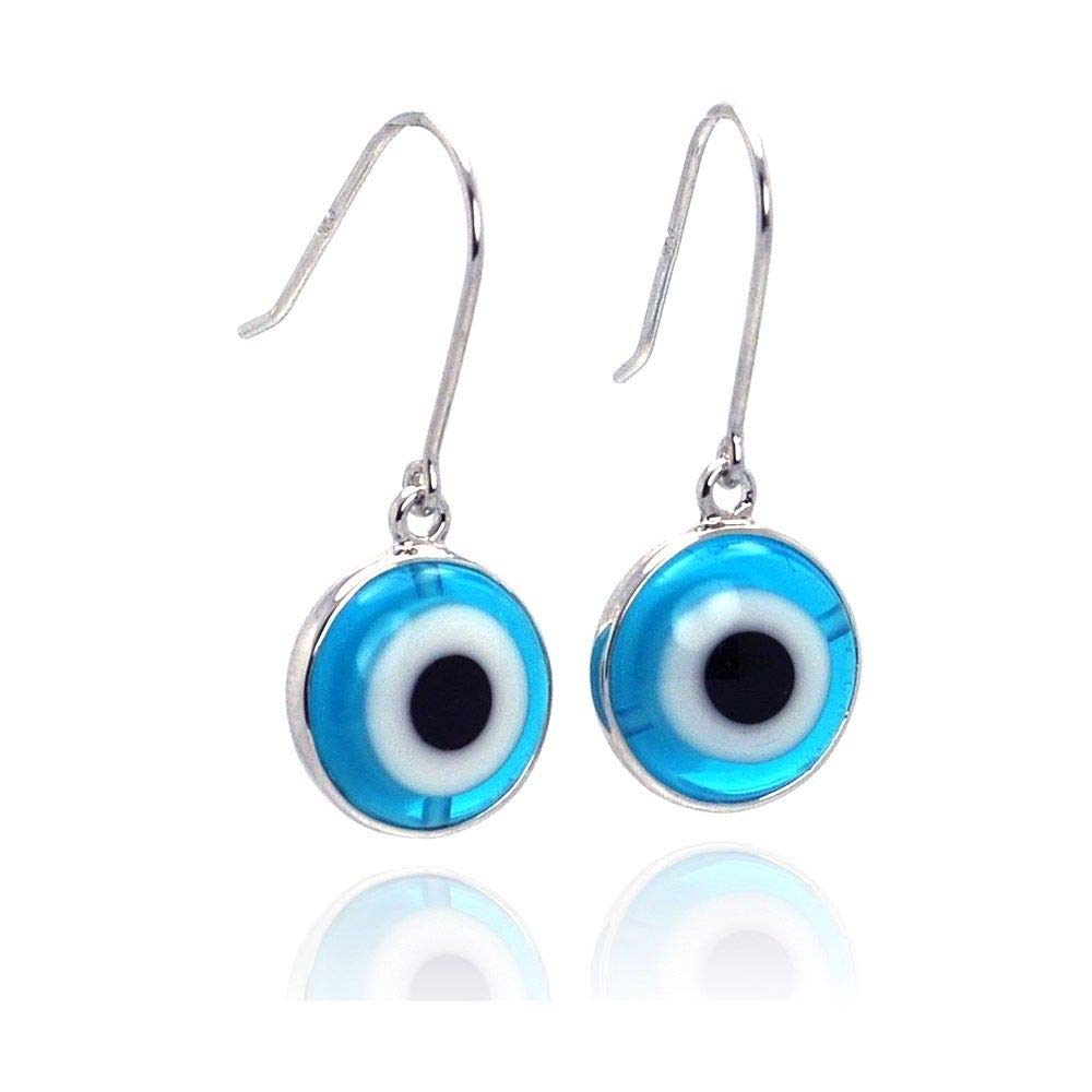 Sterling Silver Evil Eye Dangle Earrings for Women - Round Hook Earrings for Protection & Good Luck - Perfect for Everyday Wear, Gifts & Boho Fashion