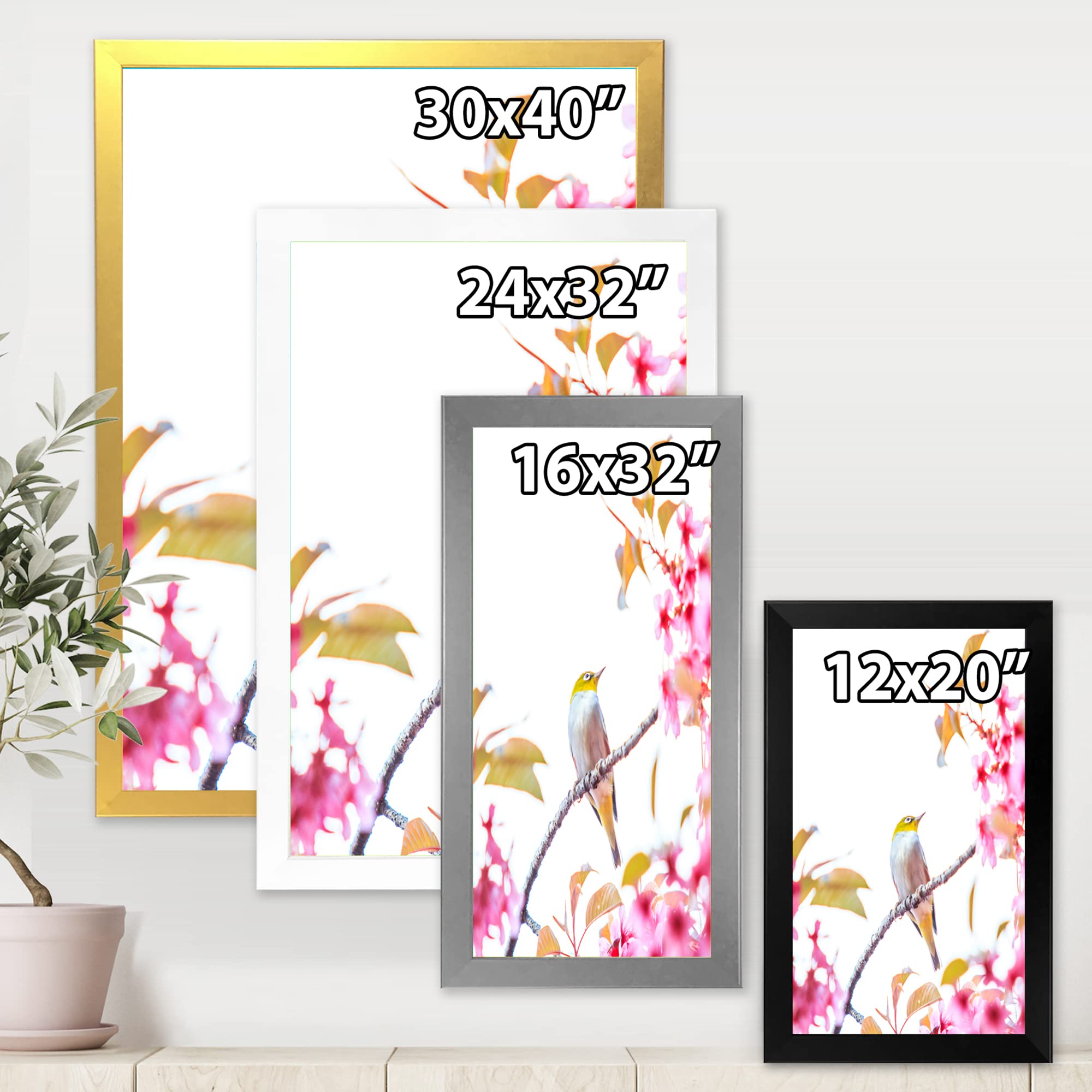 DesignQ Traditional Framed Wall Art - Cherry Blossom with Bird Painting - Home Decor for Living Room, Bedroom & Office