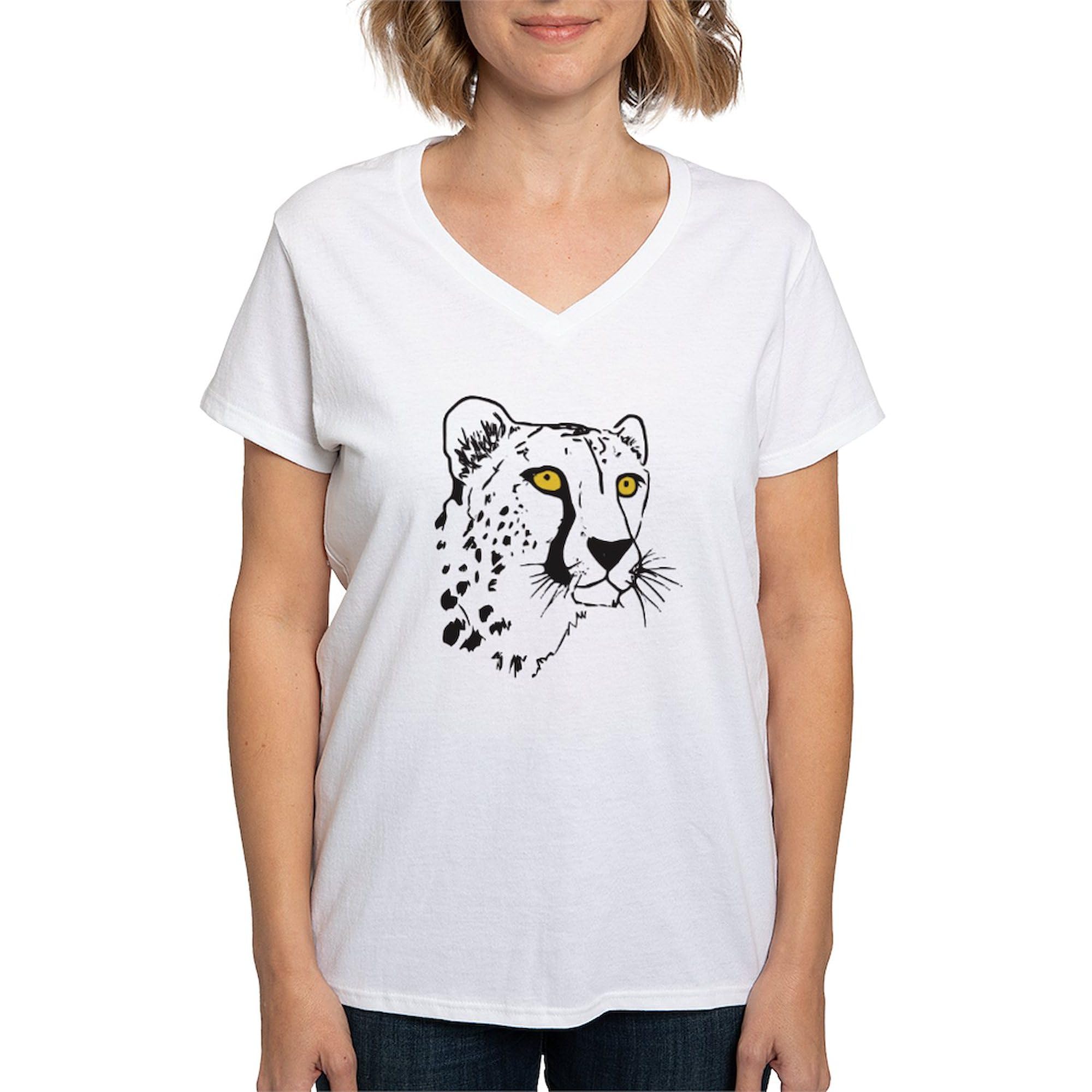 Women's Cheetah Print V-Neck Cotton T-Shirt - Soft Casual Tee for Women - Perfect for Everyday Wear, Workouts & Outings