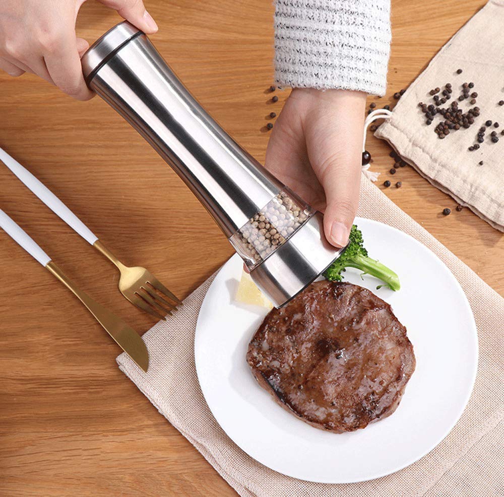 Premium Salt and Pepper Grinder Set - Adjustable Ceramic Spice Mill with Stainless Steel Body for Kitchen, Dining & BBQ - Perfect for Seasoning Steaks, Salads & Home Cooking