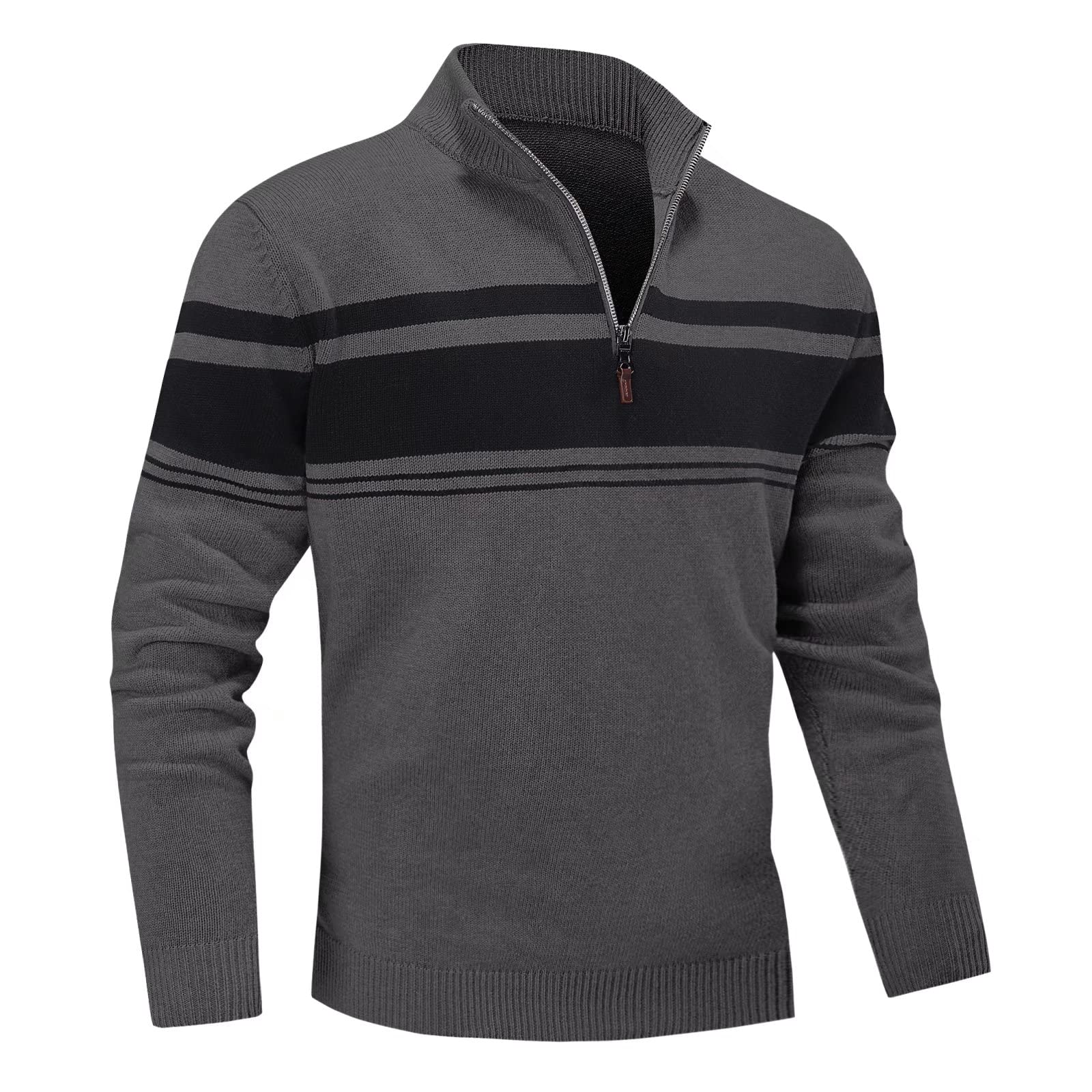 MAGNIVIT Men's Quarter Zip Striped Pullover Sweater - Color Block Polo Sweatshirt for Fall, Winter & Spring | Casual Office Wear & Outdoor Activities