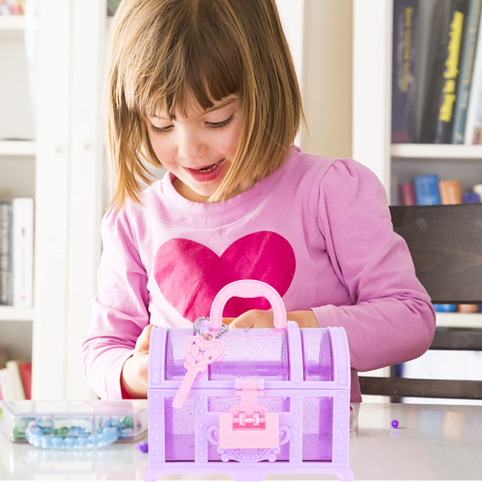 2PCS Princess Jewelry Box for Girls - Kids Treasure Chest Toy with Organizer Compartments | Pretend Play, Birthday Gift, Room Decor for Little Girls