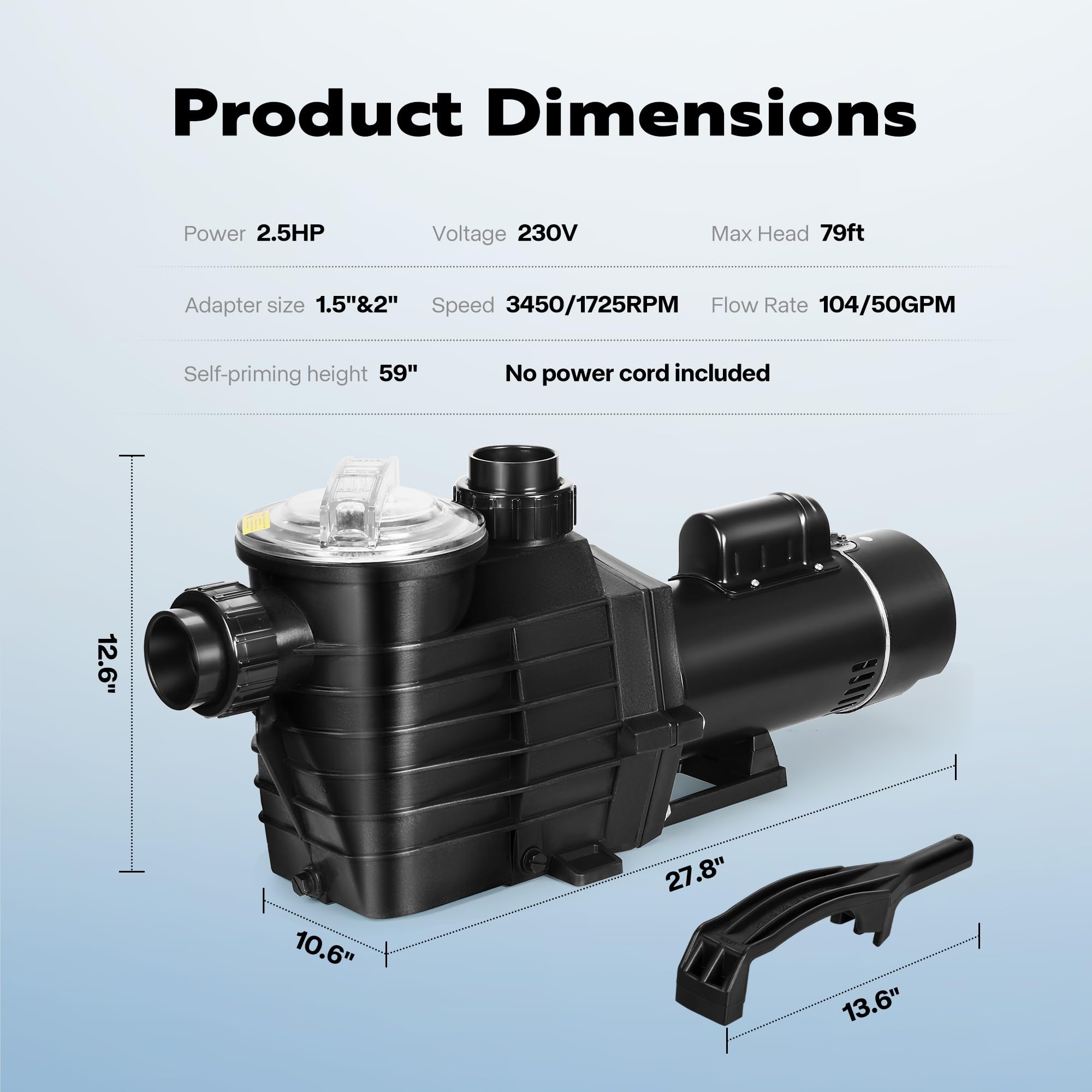 VIVOHOME 2.5 HP Self Priming In-Ground Swimming Pool Pump - Dual Speed 2