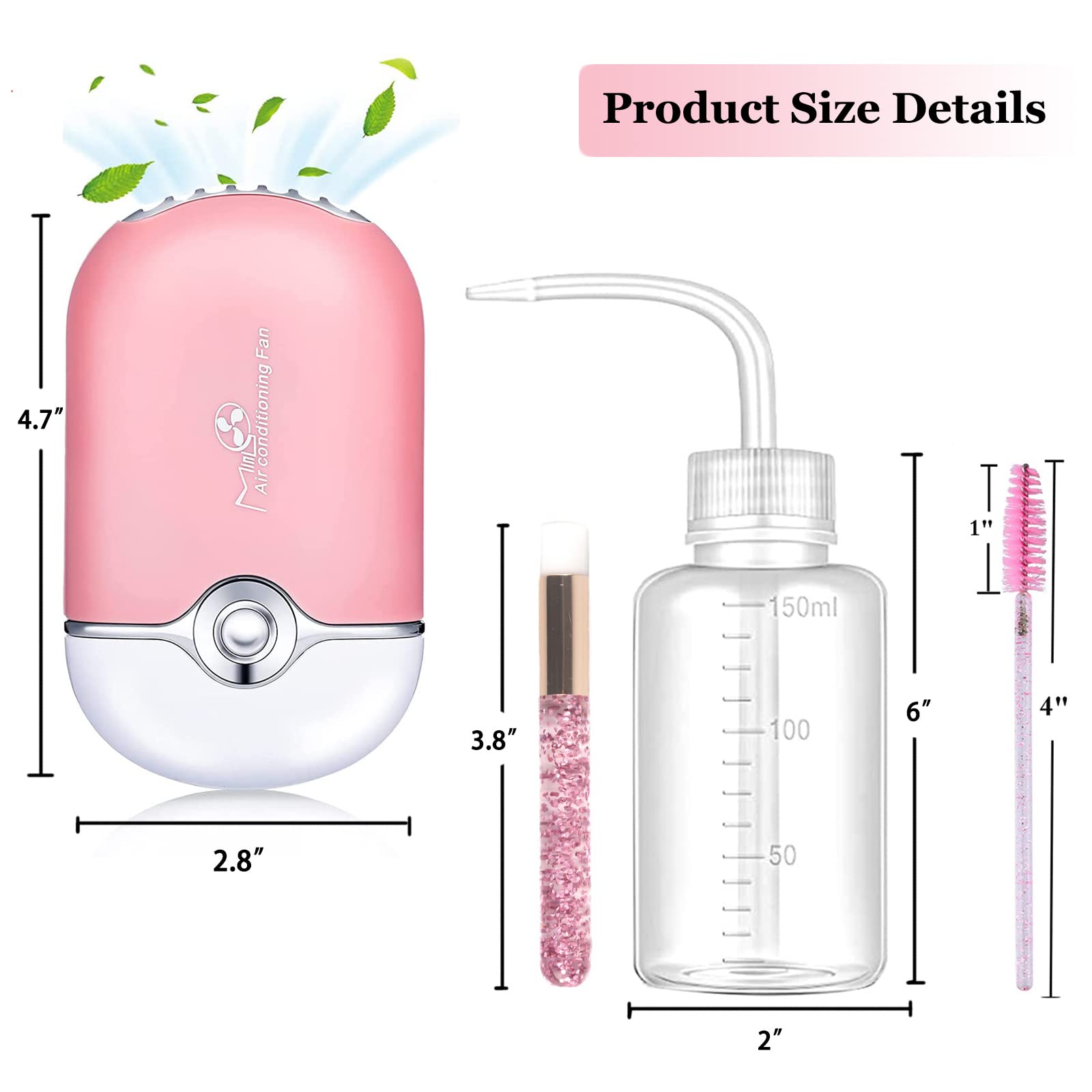 Professional Eyelash Extension Kit with USB Air Blower Fan, 50 Lash Shampoo Brushes, Blackhead Facial Cleaning Brush & Pink Plastic Wash Bottle - Perfect for Salon, Spa & Home Lash Care
