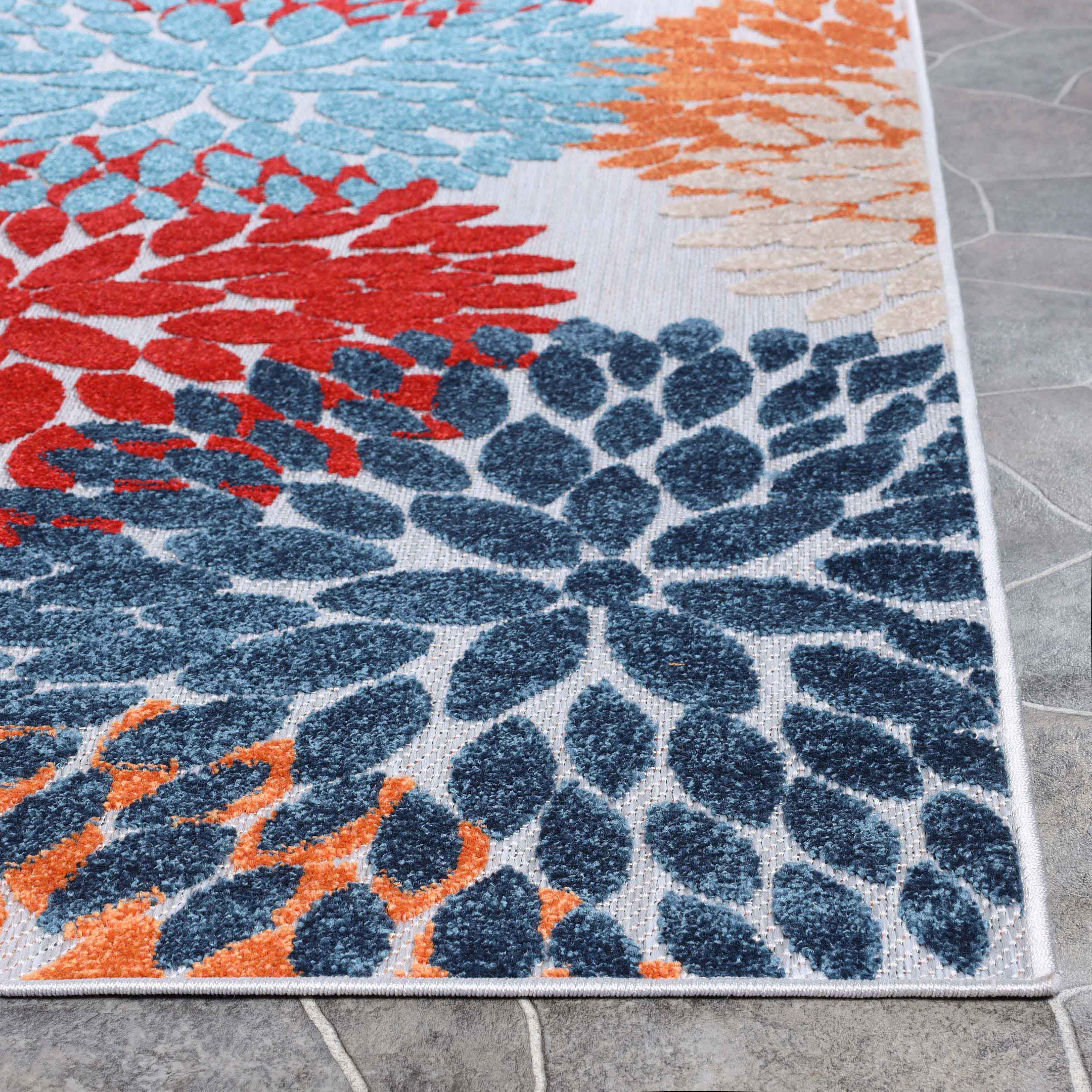 Premium Hydrangea Floral Medallion Area Rug - Indoor/Outdoor Use - Perfect for Living Room, Bedroom, Patio & Garden Decor