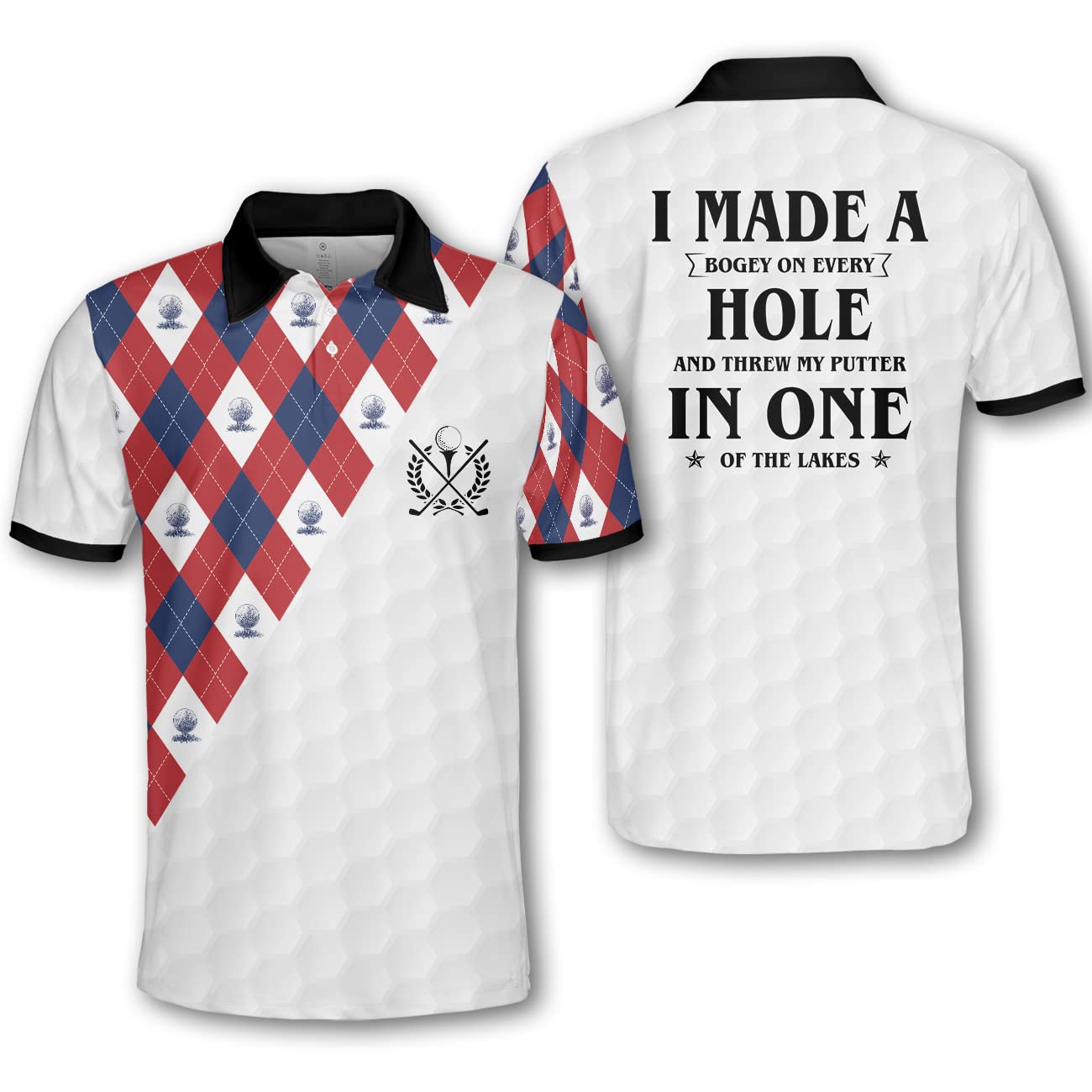 Pologen Men's Argyle Golf Polo Shirt - Moisture Wicking Dry Fit Performance Shirt - Funny & Crazy Golf Apparel for Men - Perfect for Golf Tournaments, Casual Wear & Outdoor Activities