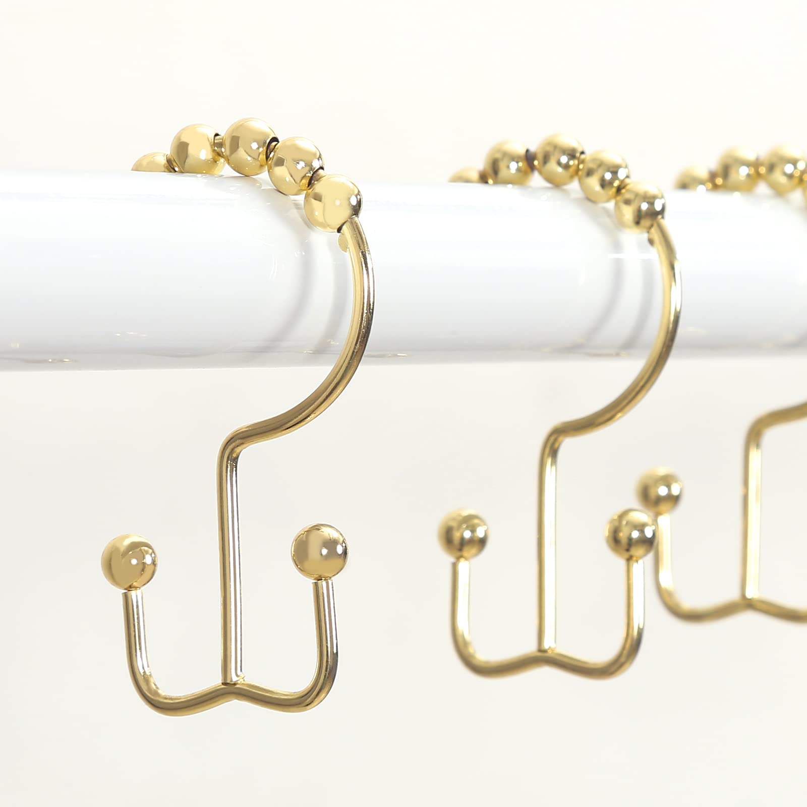 Premium Stainless Steel Gold Shower Curtain Hooks - Rust Proof Double Sliding Rings for Shower Curtains & Liners | Elegant Bathroom Decor for Modern Homes (Gold)