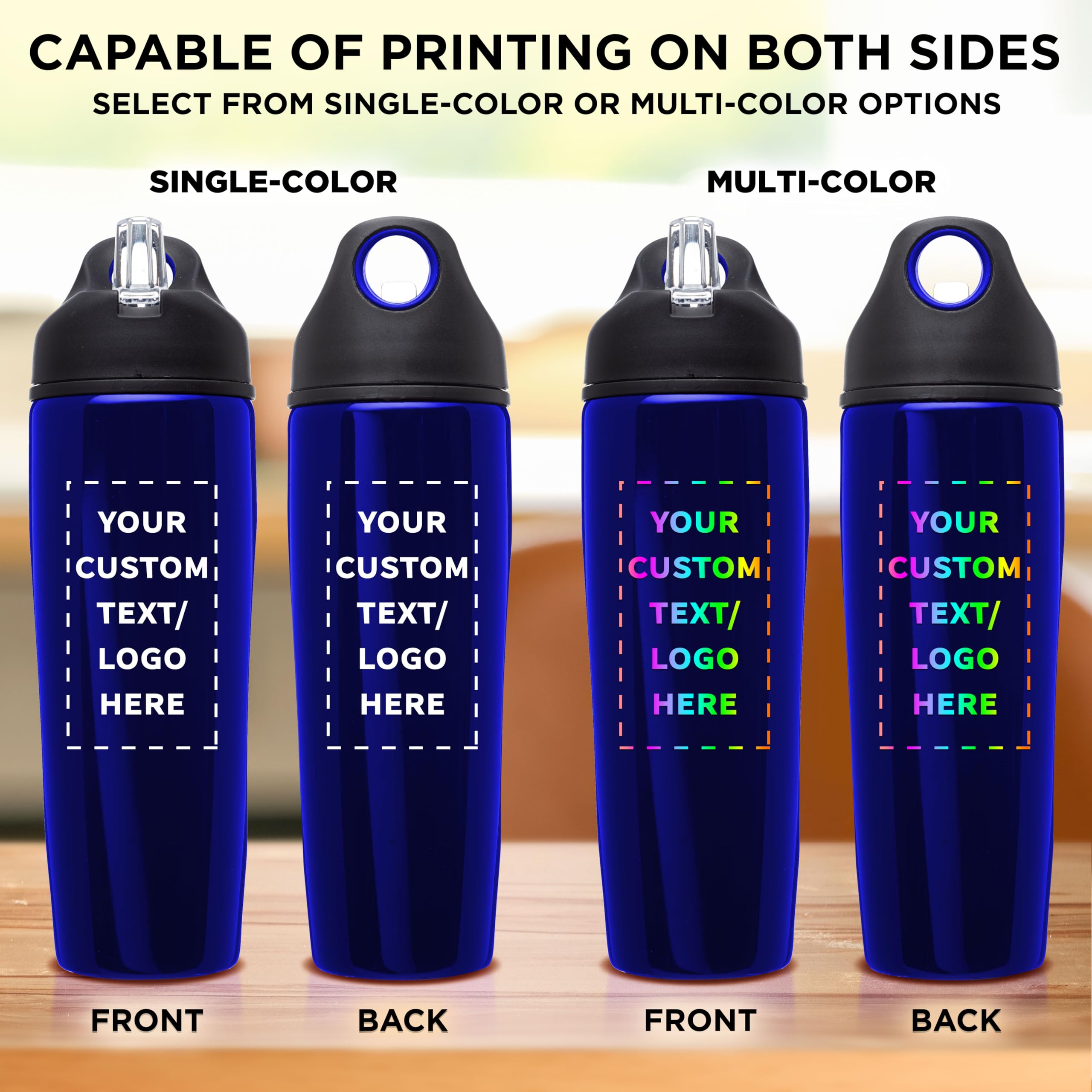 Custom Stainless Steel Water Bottles 24 Pack - Personalized Text & Logo - 28.5oz Metal Sports Bottles with Flip Top Lid - Leakproof & Easy Carry - Bulk Blue Water Bottles for Gym, Office, School & Outdoor Activities