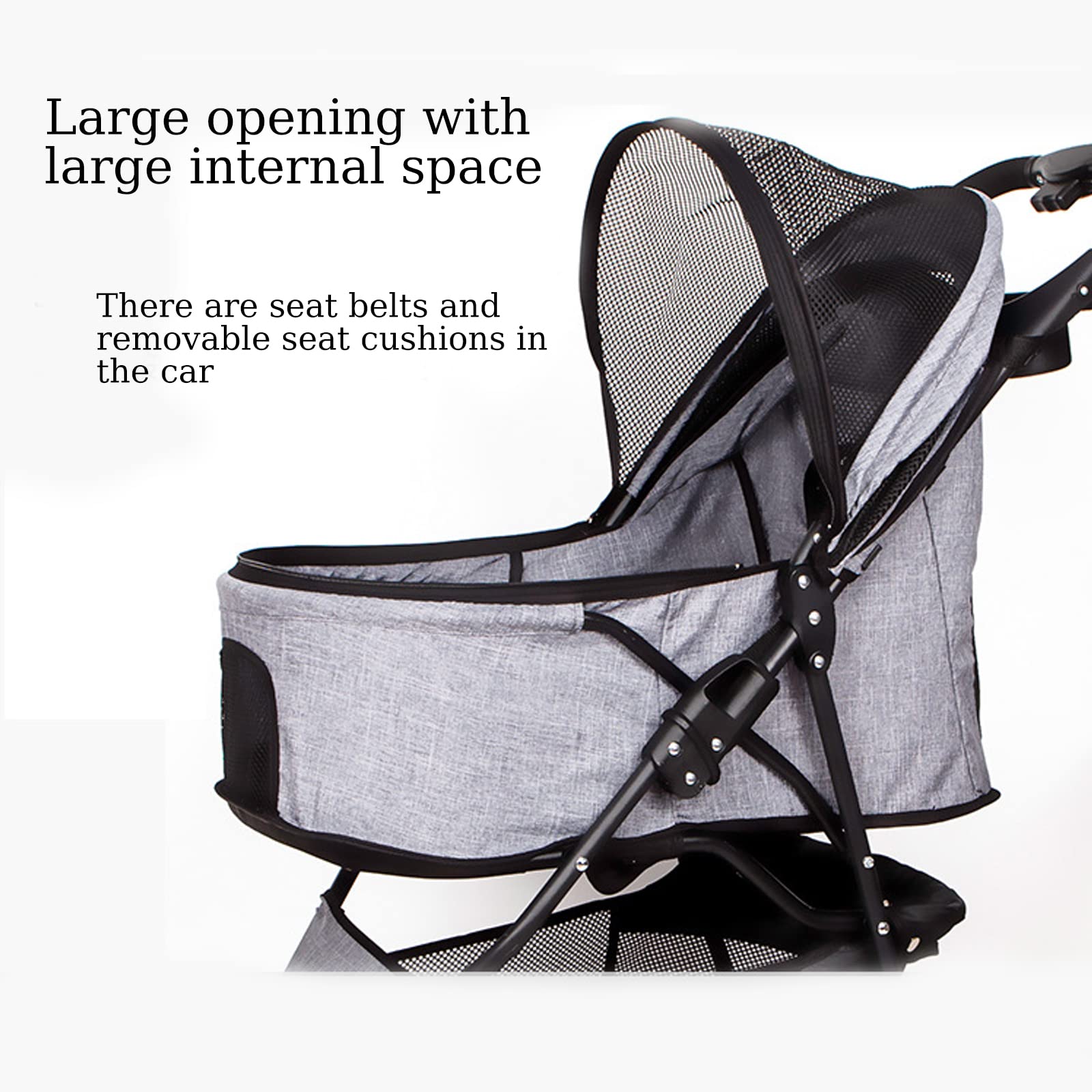 3 Wheel Foldable Pet Stroller for Cats & Dogs - Large/Medium Size with Storage Basket & Cup Holder | Perfect for Outdoor Walks, Vet Visits & Shopping Trips