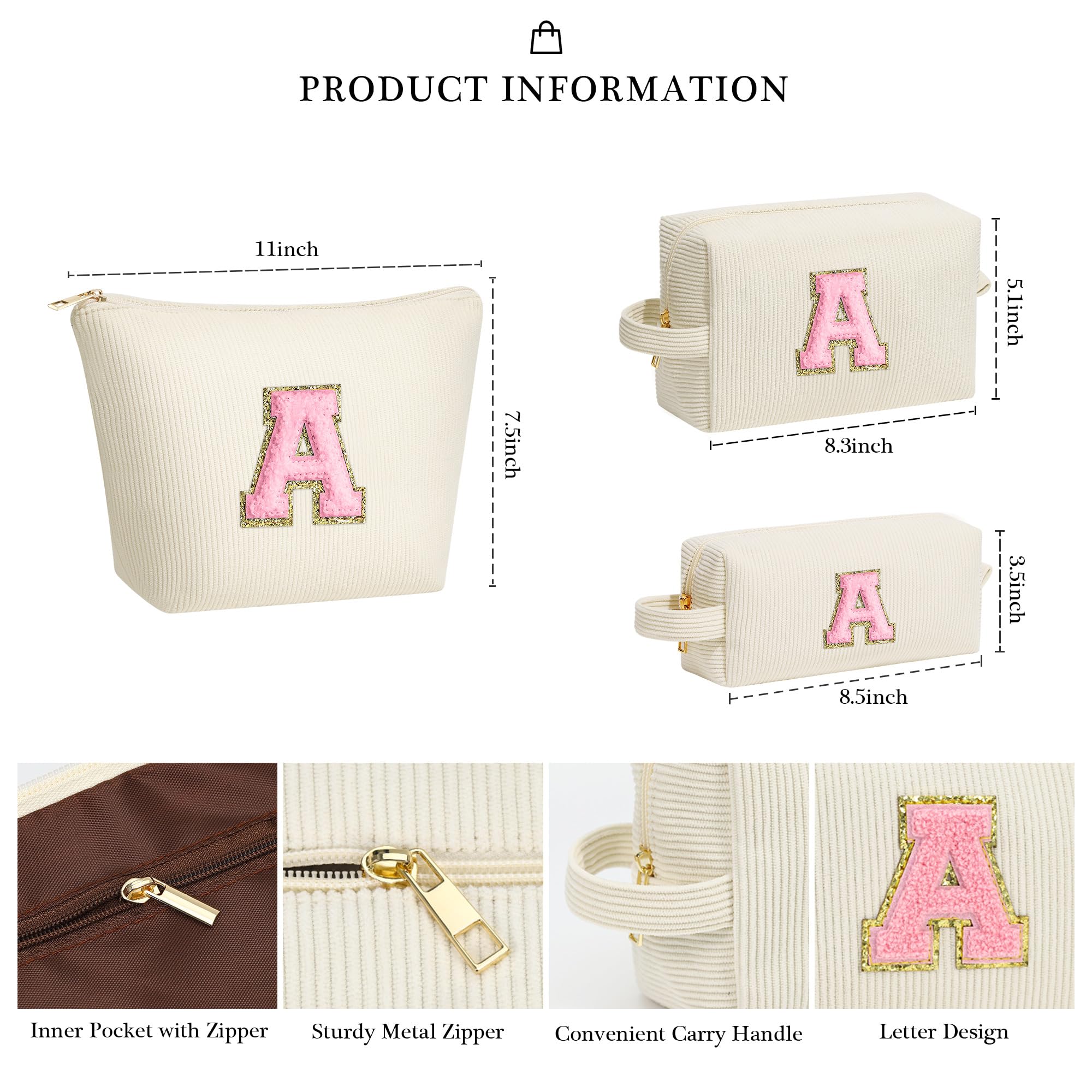 Personalized Letter L Makeup Bag - Cute Cosmetic & Toiletry Travel Organizer for Women & Girls | Perfect 7th 8th 9th 10th Birthday Gift Idea for Sister | Great for Travel, Gym & Daily Essentials Storage (White)