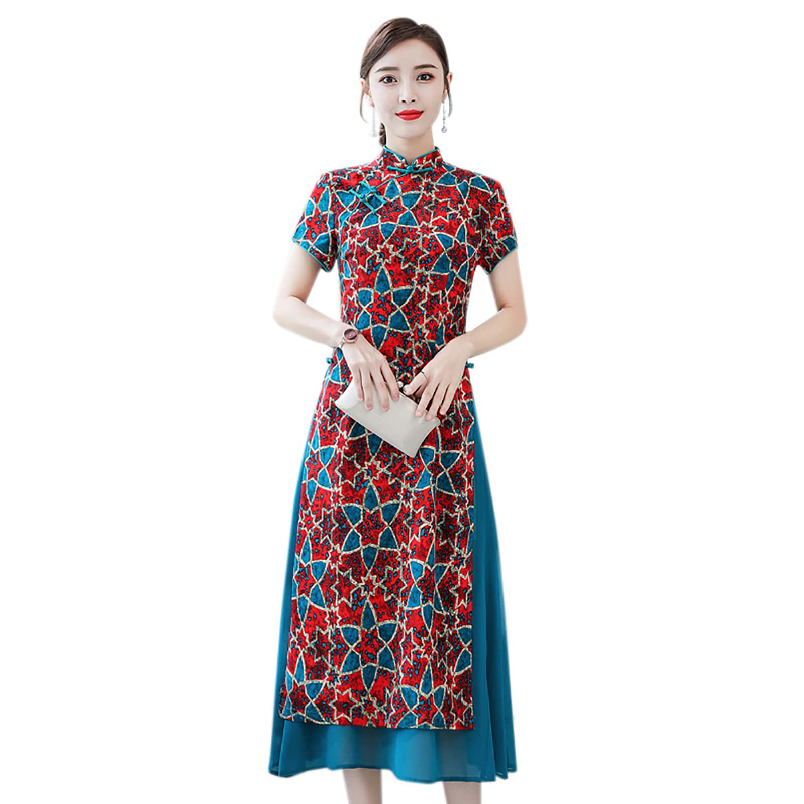 Elegant Chinese Traditional Cheongsam Dress for Women - Plus Size Qipao with Retro Print, Perfect for Carnival, Christmas Party, Wedding, or Special Occasions
