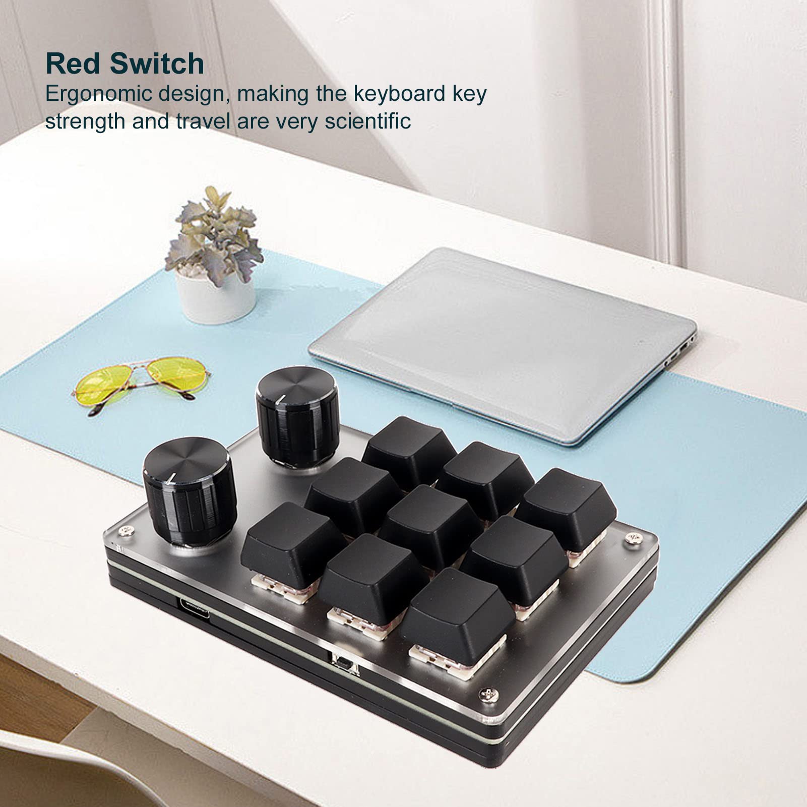 ZJchao Mini Macro Mechanical Gaming Keyboard - Red Switch, Plug & Play, Ergonomic Design with Custom Knobs - USB Mini Keypad for PC (9 Keys + 2 Knobs) - Perfect for Gaming, Programming & Office Work