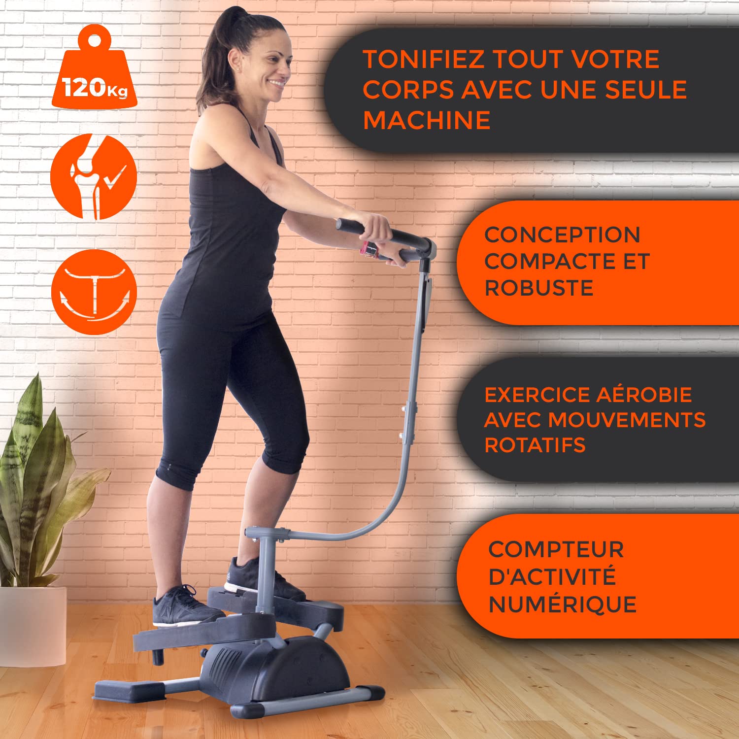 Bonplus BP Stepper Fitness Cardio Twister Machine with LED Display - Home Workout Equipment for Legs, Buttocks, Waist, Abs & Arms - Max Weight 120kg - Perfect for Cardio, Toning & Indoor Fitness Training