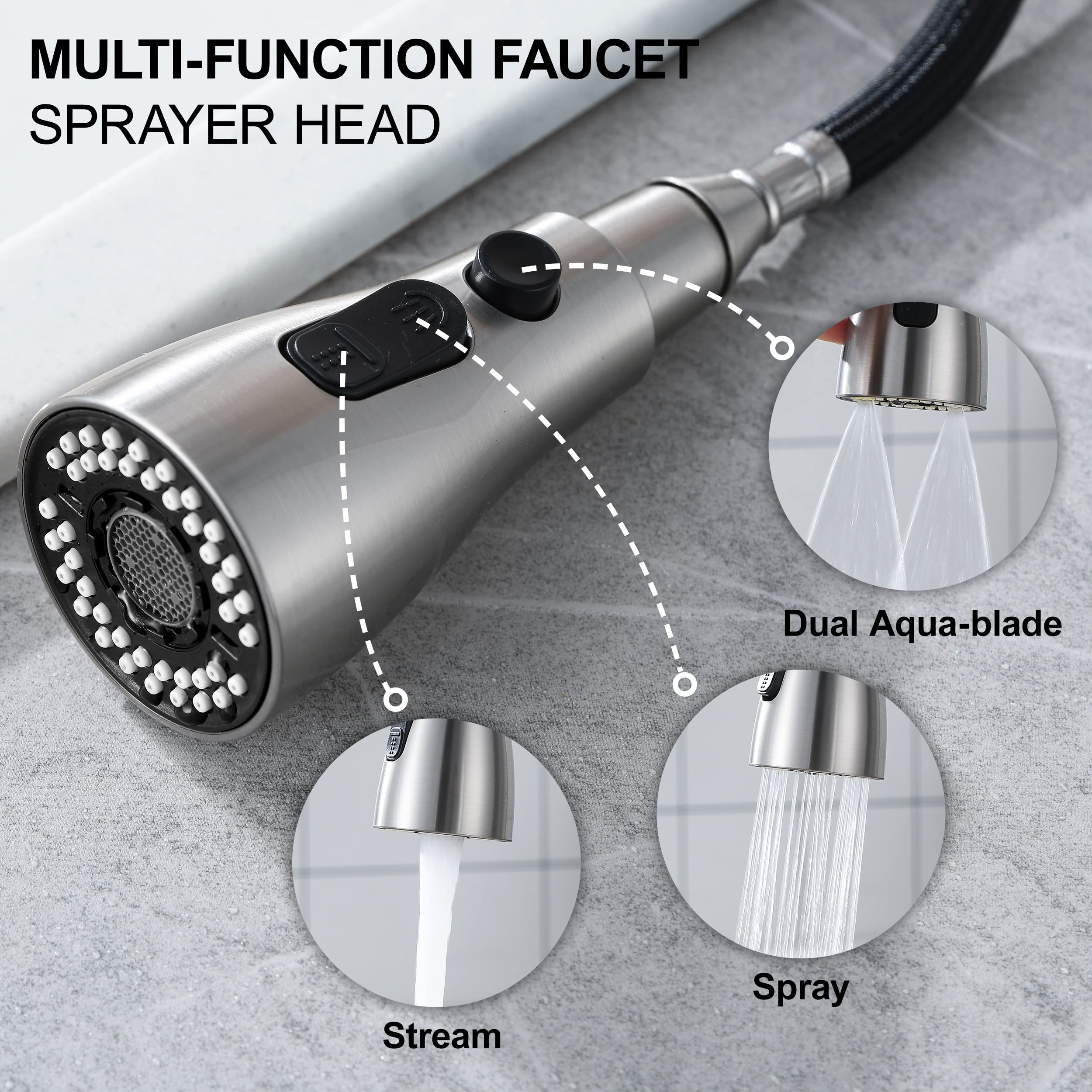 High Arc Stainless Steel Pull Down Kitchen Faucet with High Pressure Sprayer - Brushed Nickel Single Handle Modern Sink Faucet for 1 or 3 Hole Installation | Perfect for Home Kitchen, Restaurant & Commercial Use