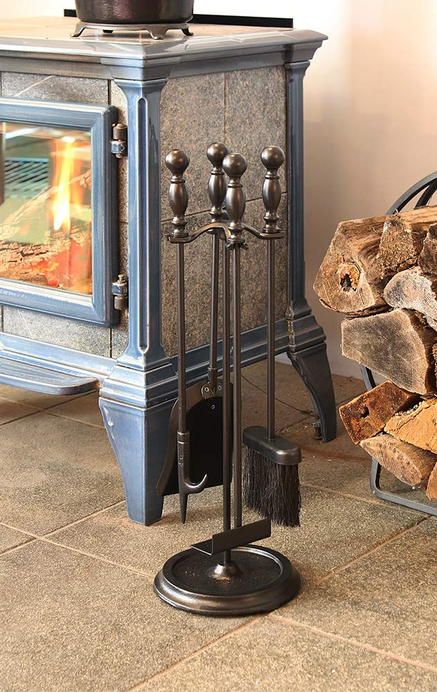 Bolton 5-Piece Mini Fireplace Tool Set - Black Steel Fireplace Accessories for Wood Stove, Fire Pit & Hearth Maintenance | Perfect for Indoor & Outdoor Use
