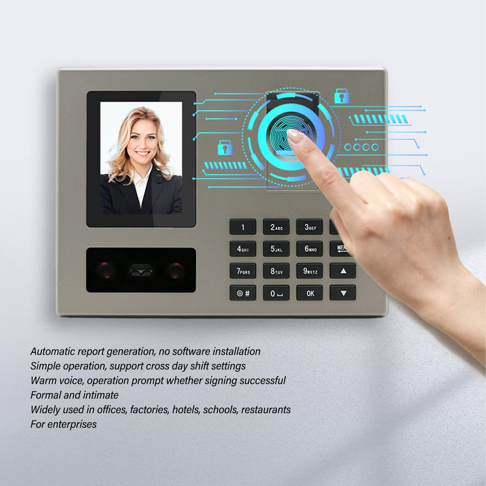 Biometric Time Clock with Fingerprint & Face Recognition - 1500 User Capacity, TFT LCD Screen, US Plug - Ideal for Small Business Employee Attendance Tracking & Workforce Management