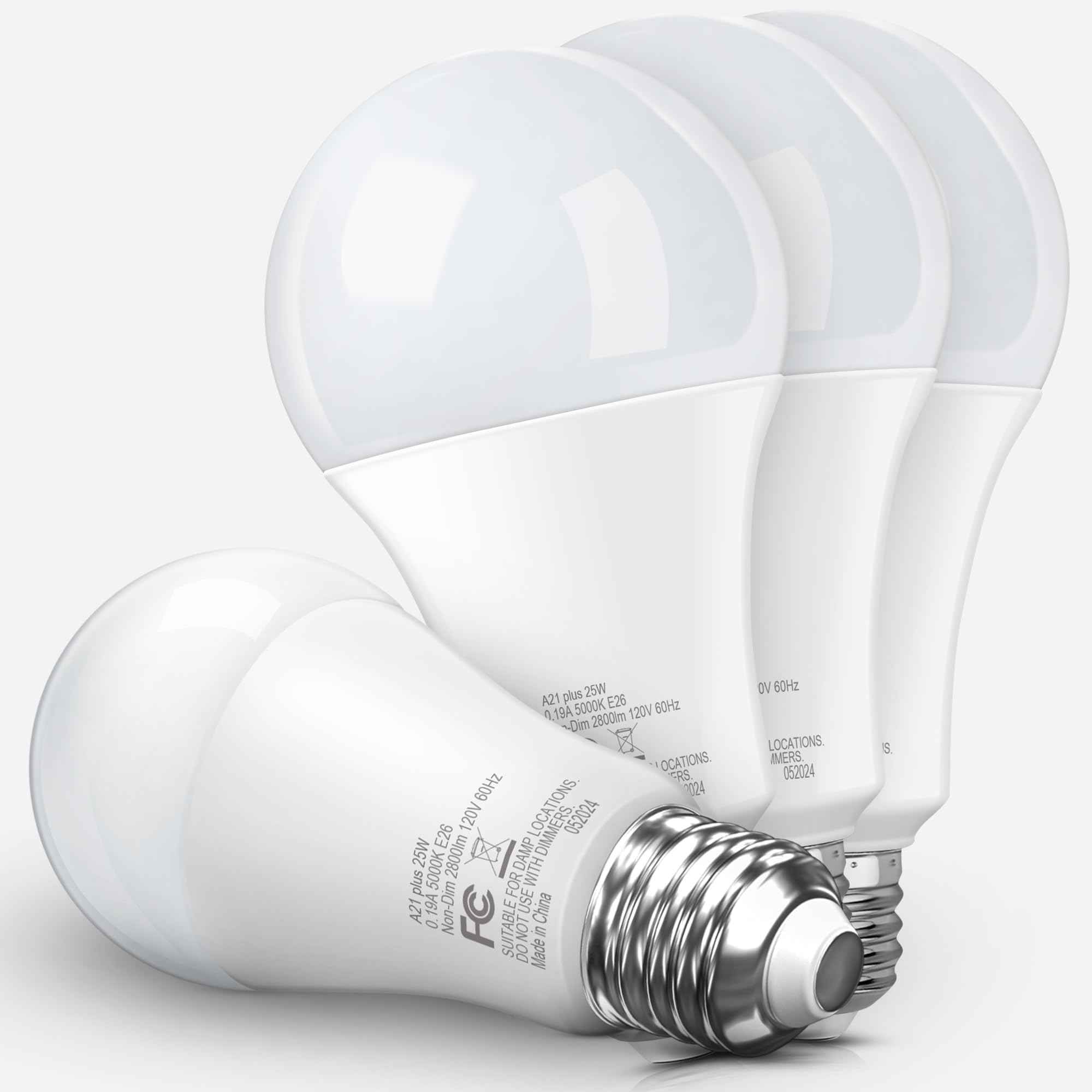 Super Bright LED Light Bulb - A21 25W High Output (200-250W Equivalent) 2800 Lumens 5000K Daylight White E26 Base - Energy Efficient Porch & Garage Lighting - Flicker-Free Home Light Bulbs (4 Pack) - Perfect for Outdoor, Workshop & Indoor Use