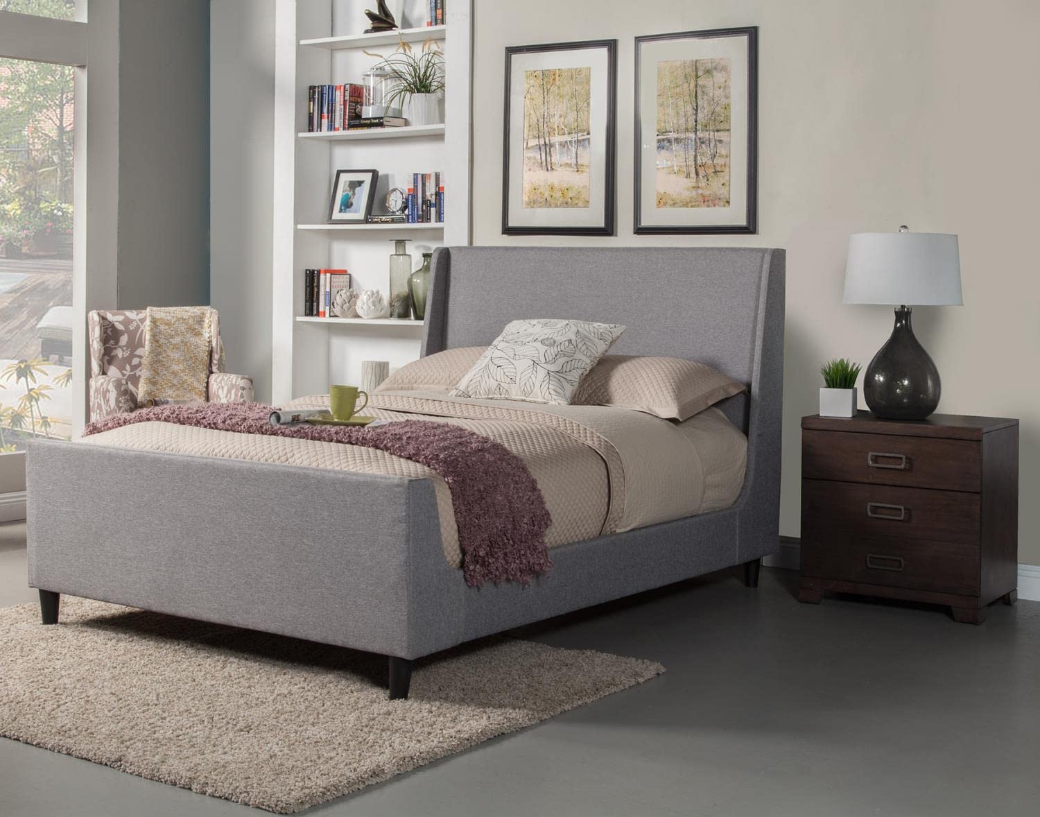 Alpine Amber Full Size Bed Frame - Modern Gray Wooden Platform Bed with Headboard - Perfect for Bedroom, Guest Room & Dorm Furniture