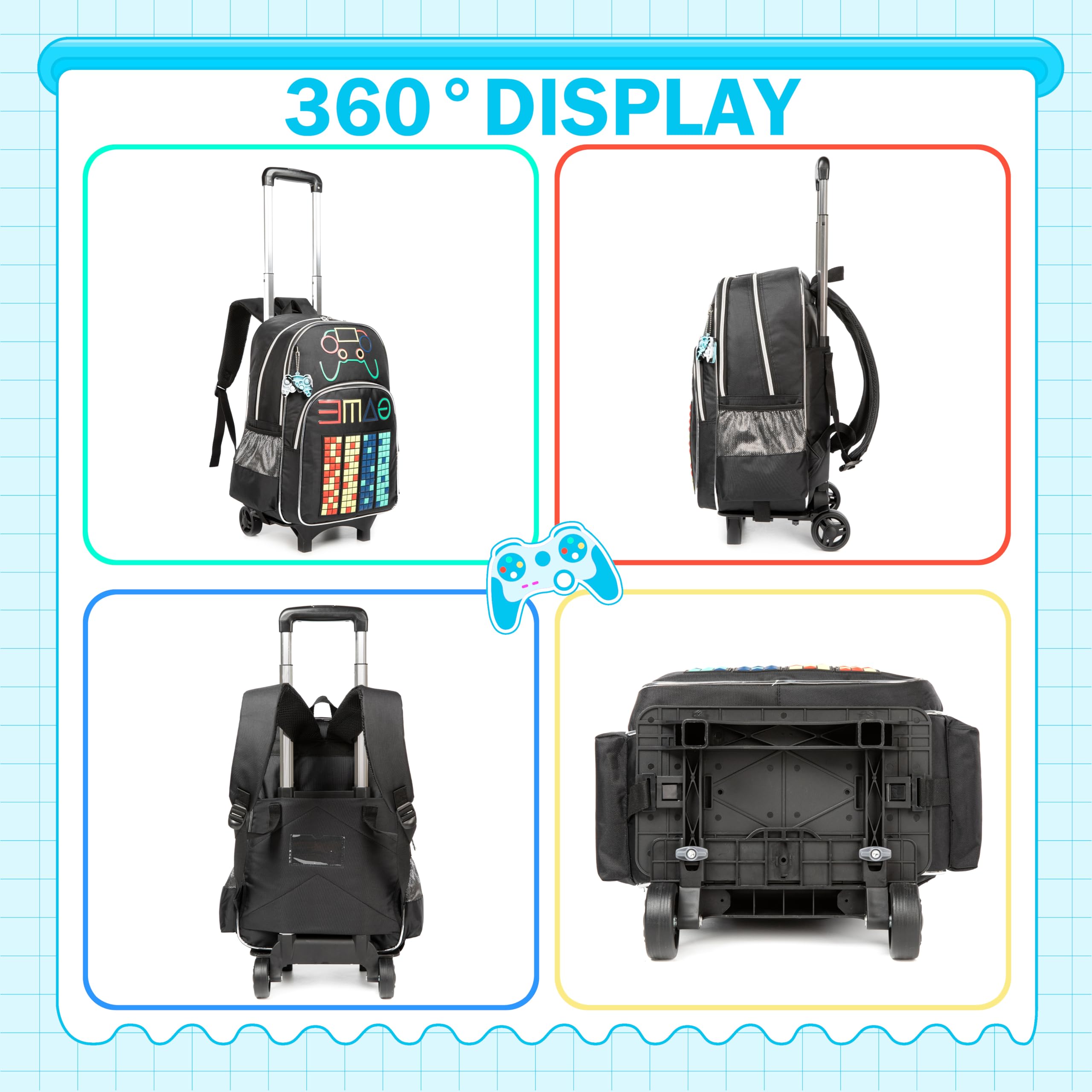 Meetbelify Rolling Backpack for Boys Age 6-8 - Wheeled School Backpack with Lunch Box Set, Durable Kids Travel Suitcase & Laptop Bag for Elementary Students - Perfect for School, Travel, and Daily Commute