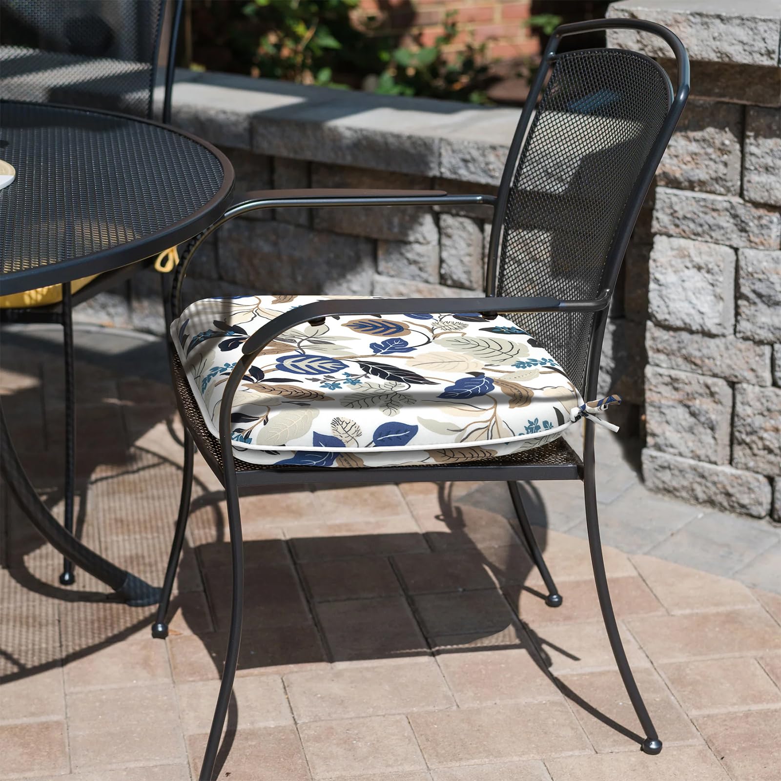 Outdoor Chair Cushions Set of 4 - Waterproof Patio Seat Cushions with Ties for Garden Furniture, 16x17 Inch, Breeze Leaves Beige - Perfect for Backyard, Deck, Poolside & Outdoor Dining