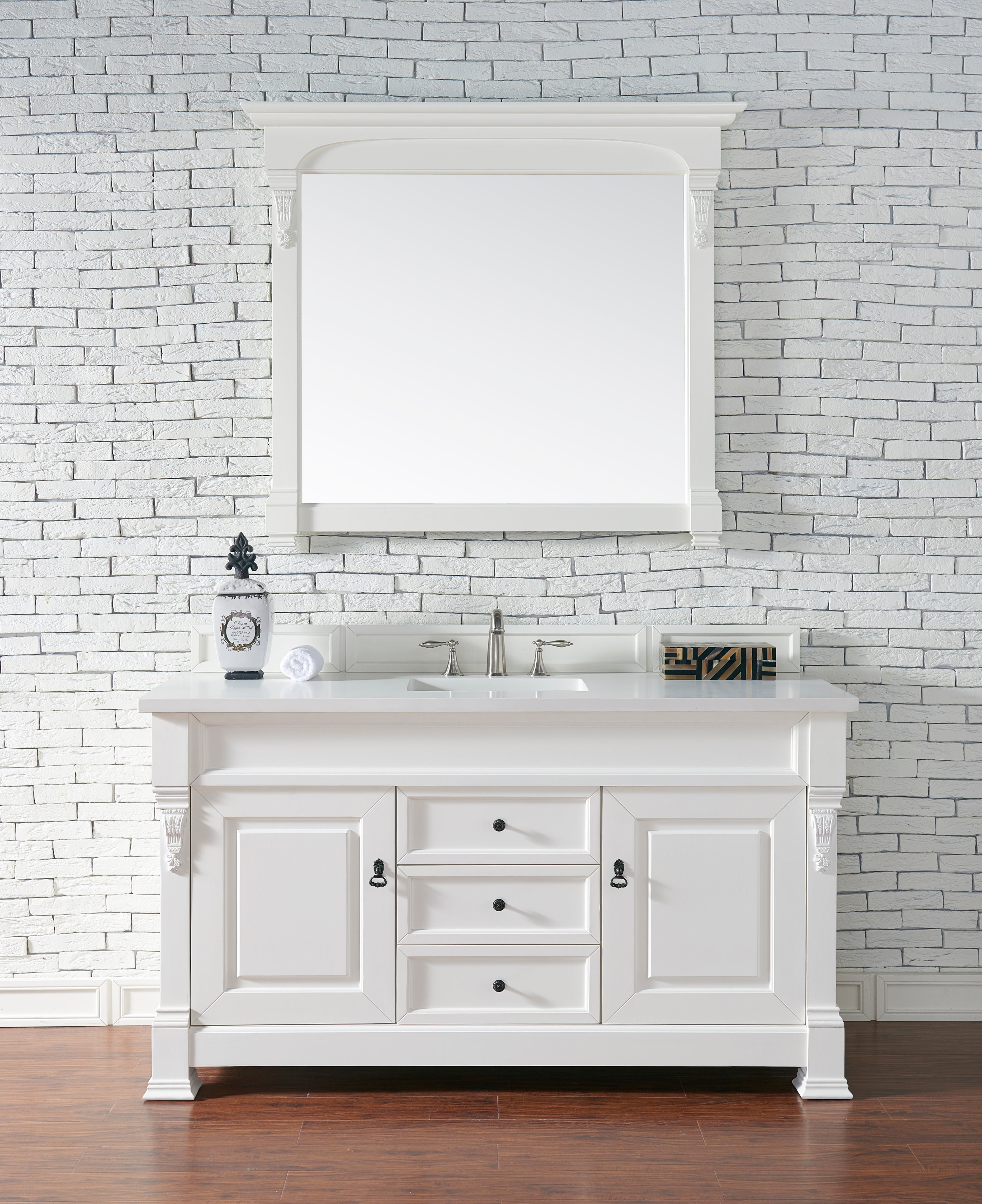 Brookfield 60-Inch Single Bathroom Vanity Set with Bright White Finish & 3CM White Zeus Quartz Countertop - Perfect for Modern Master Bathrooms & Guest Suites
